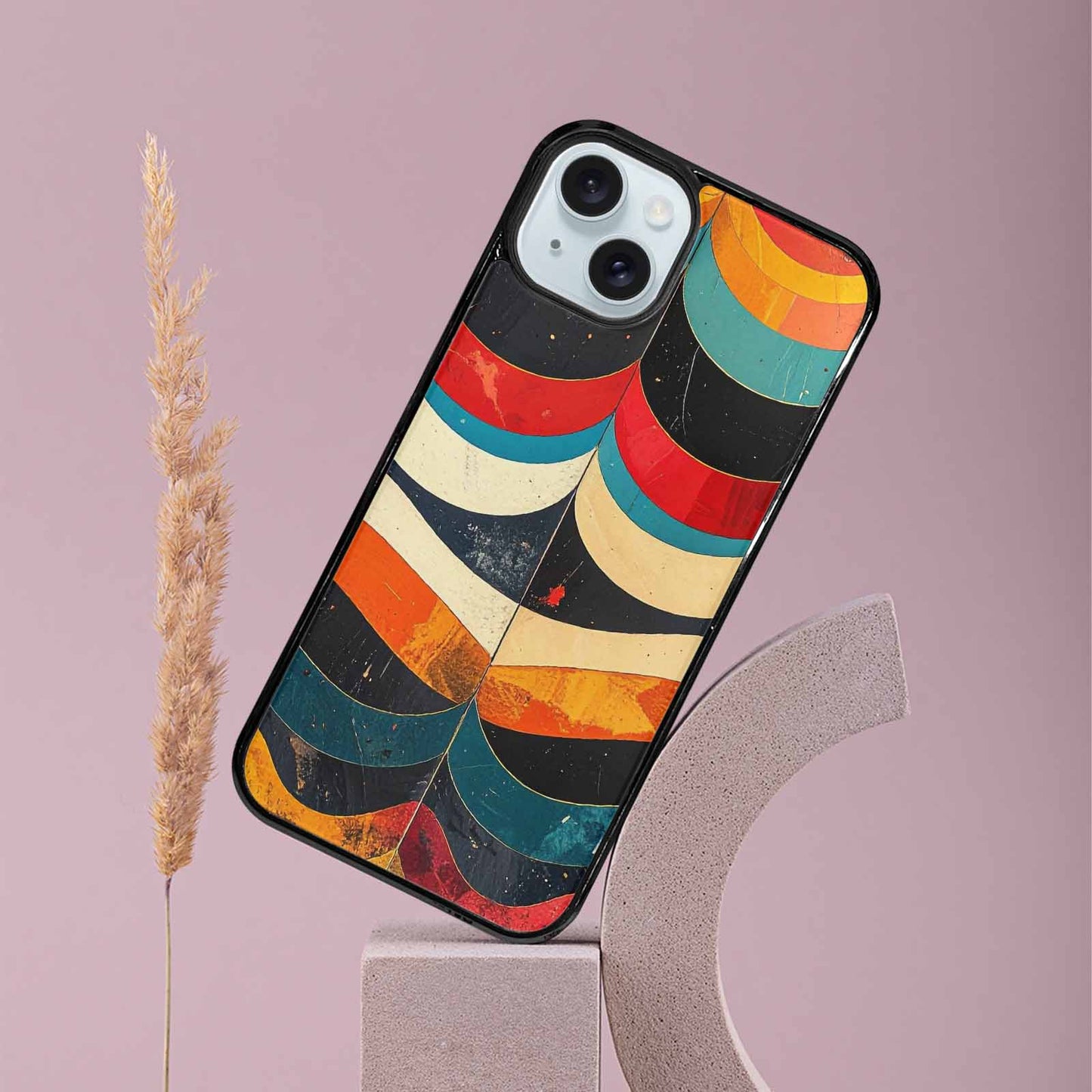 iPhone 15 Plus Case — Retro Wave Scallop Stripe Small Wavy, Custom Made Phone Cover