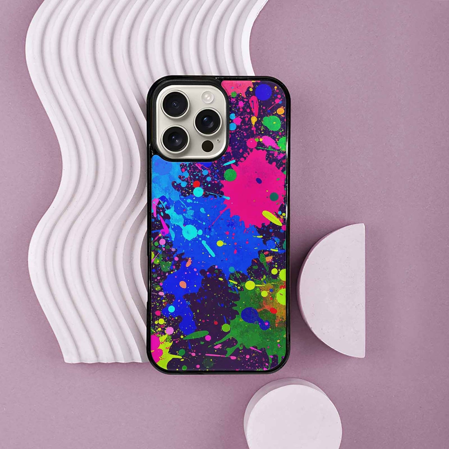 iPhone 16 Pro Max Case — Neon Paint Splatter Custom, Custom Designed Case Cover