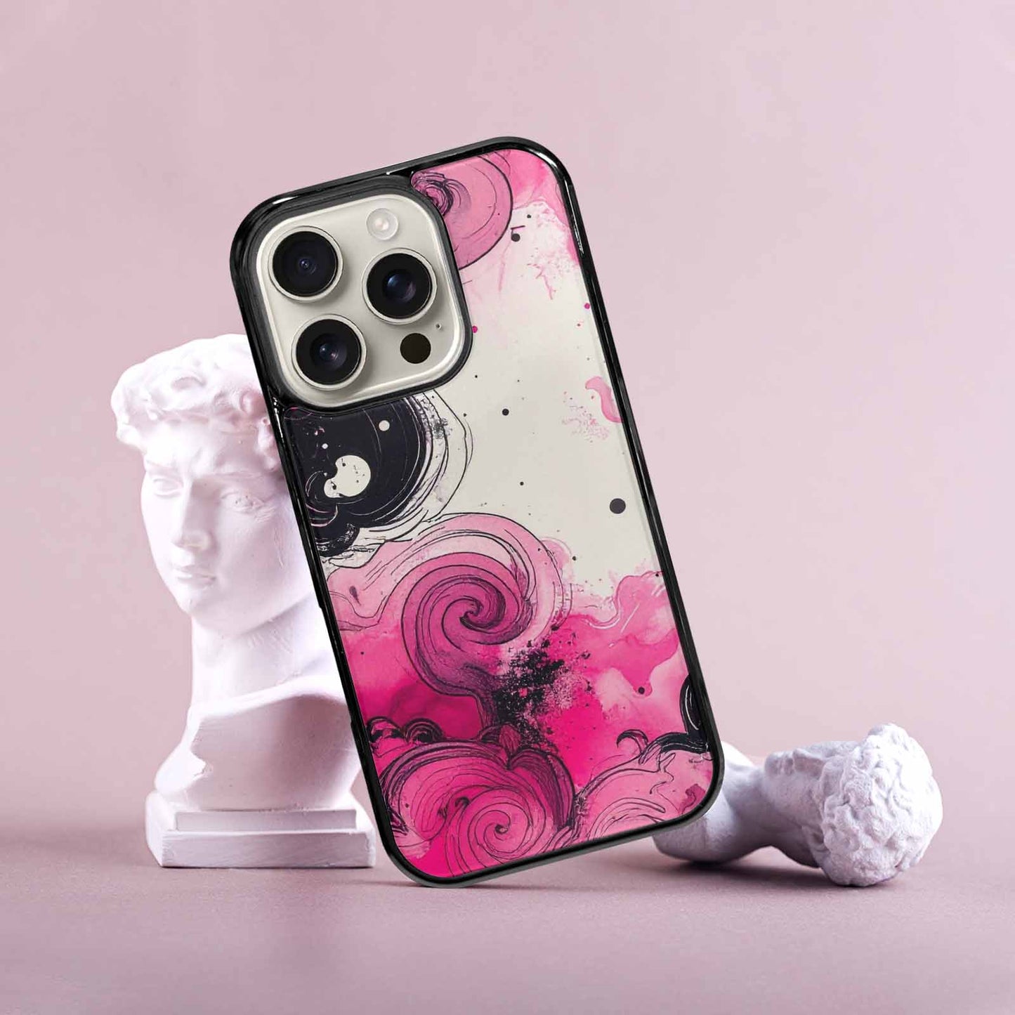 iPhone 16 Pro Case — Van Gogh Swirl Black Pink Ink, Customized Protective Case