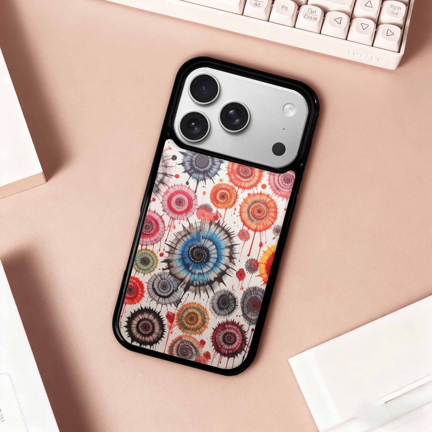 iPhone 17 Pro Case — Tie Dye Swirls Black Red Tie, Custom Designed Case Cover