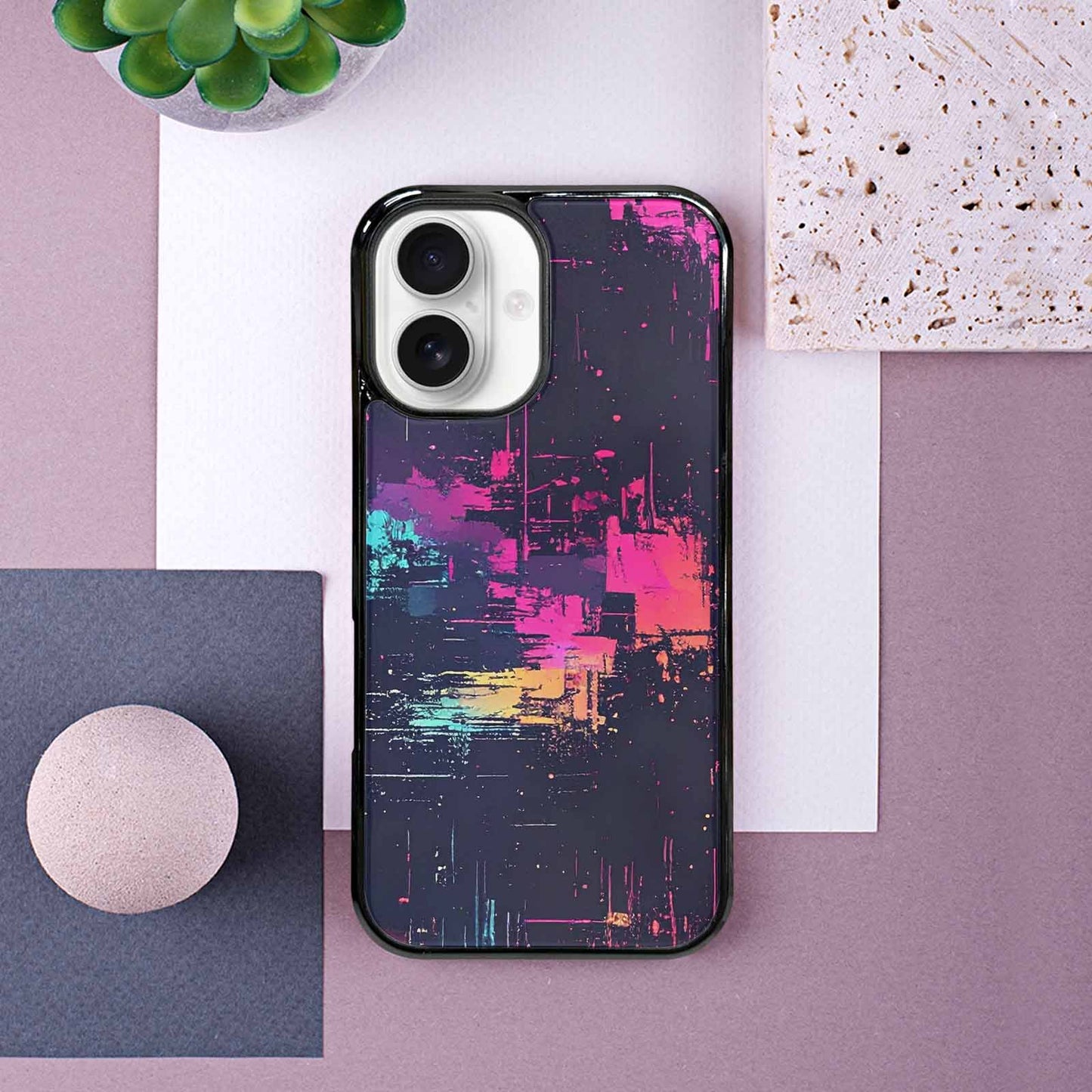 iPhone 16 Case — Glitch Dark Art Seamless Pattern Vibrant, Custom Printed Phone Case