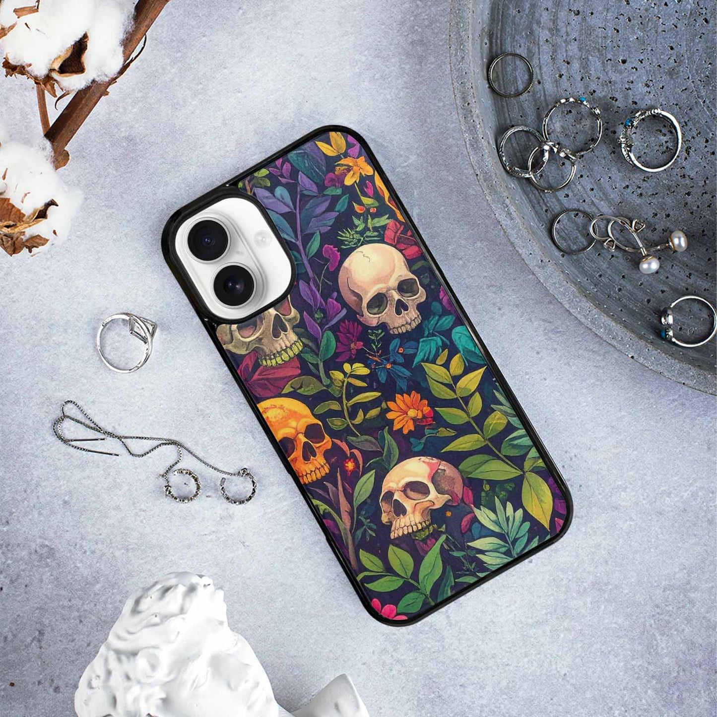 iPhone 16 Plus Case — Skulls Botanicalskulls Pattern, Personalized Phone Case