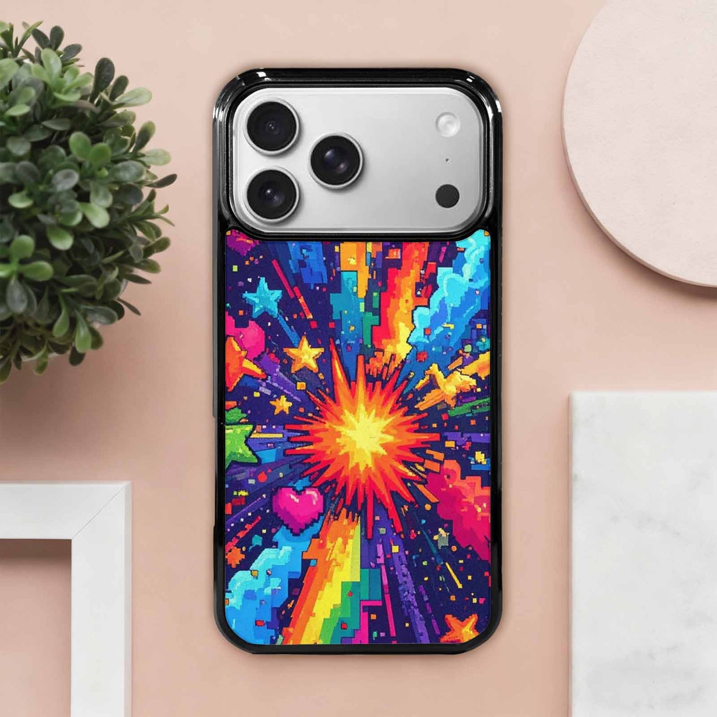 iPhone 17 Pro Max Case — Pixel Art Bit Burst Original Art, Custom Designed Case Cover