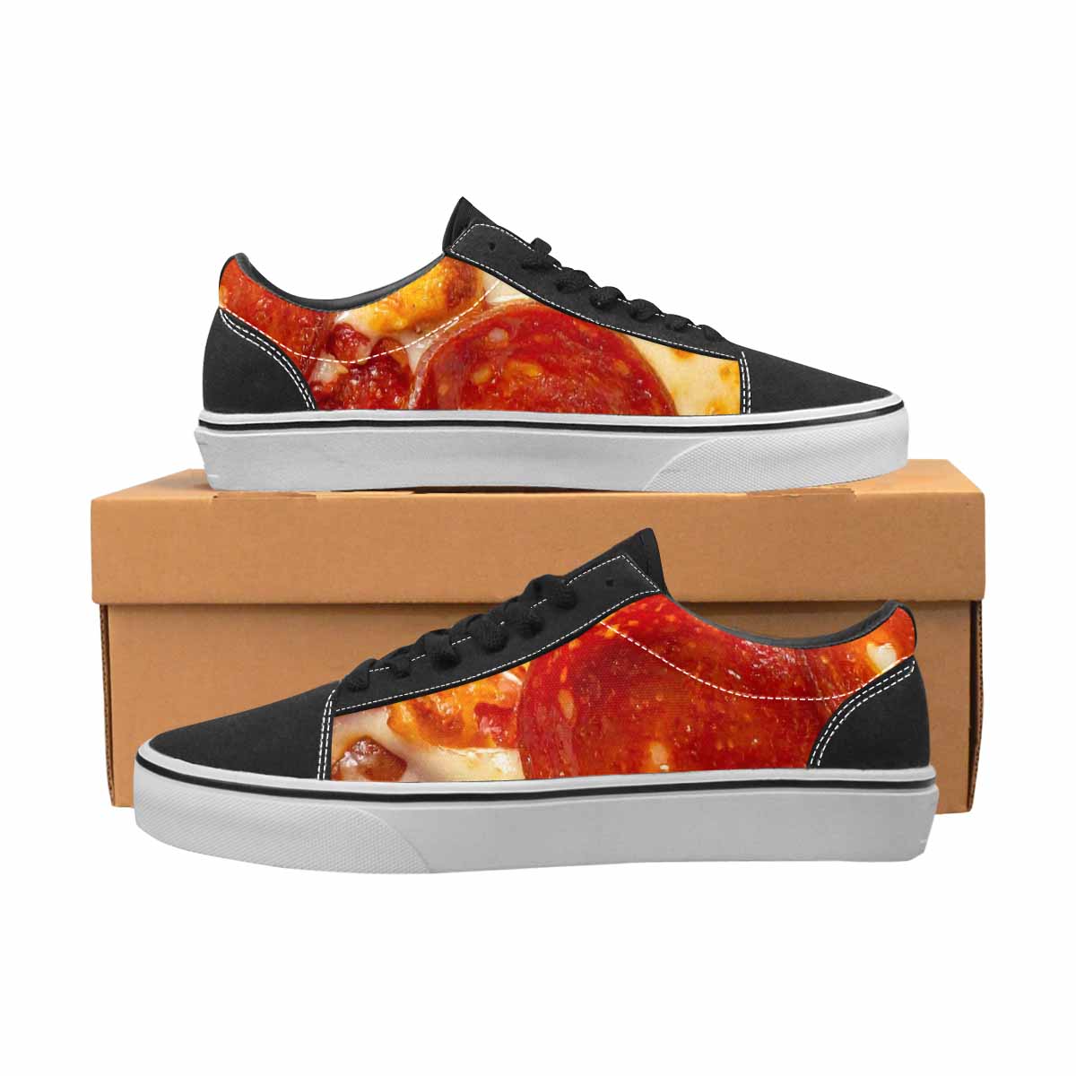 WOMEN'S Pepperoni Pizza Print Canvas Lace-Up Wallpaper Art Sneakers
