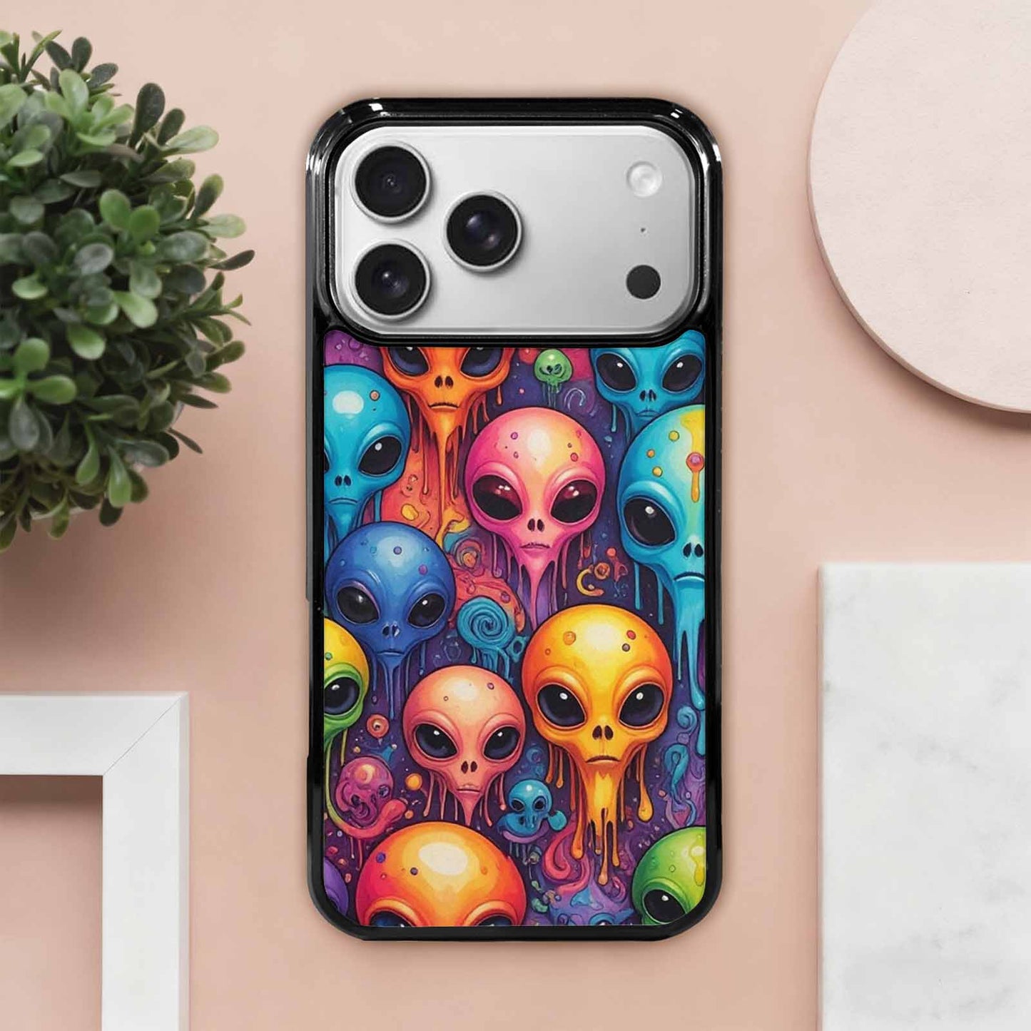 iPhone 17 Pro Max Case — Melting Aliens Pattern Alien Scifi, Custom Printed Phone Case