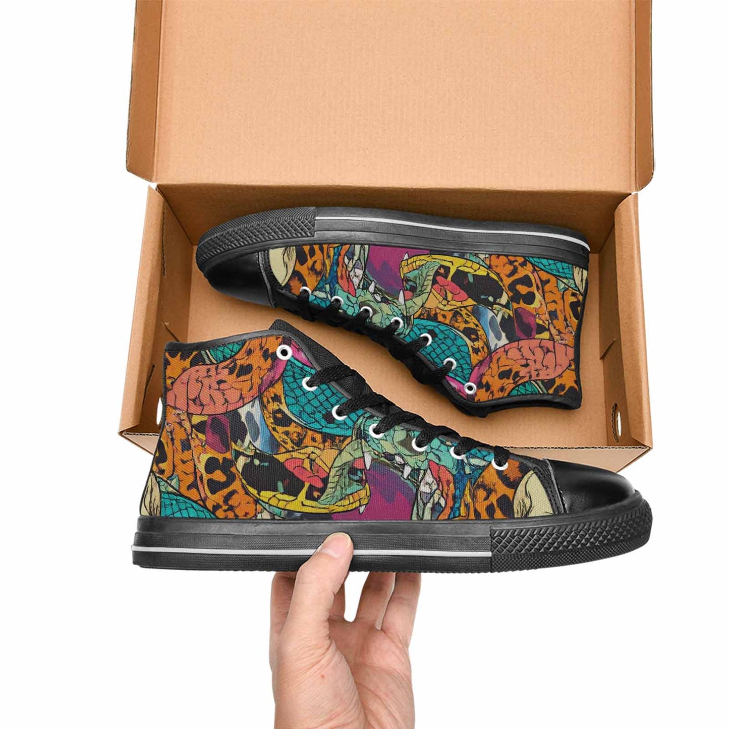 MEN'S Snake Print Skull High Top Canvas Vivid Shoes