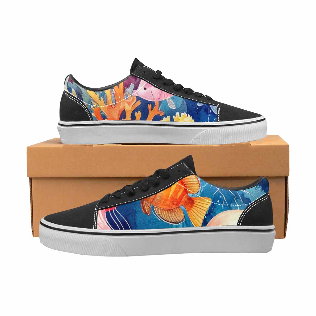 WOMEN'S Fish Scale Coral Canvas Lace-Up Neon Fantasy Custom Shoes