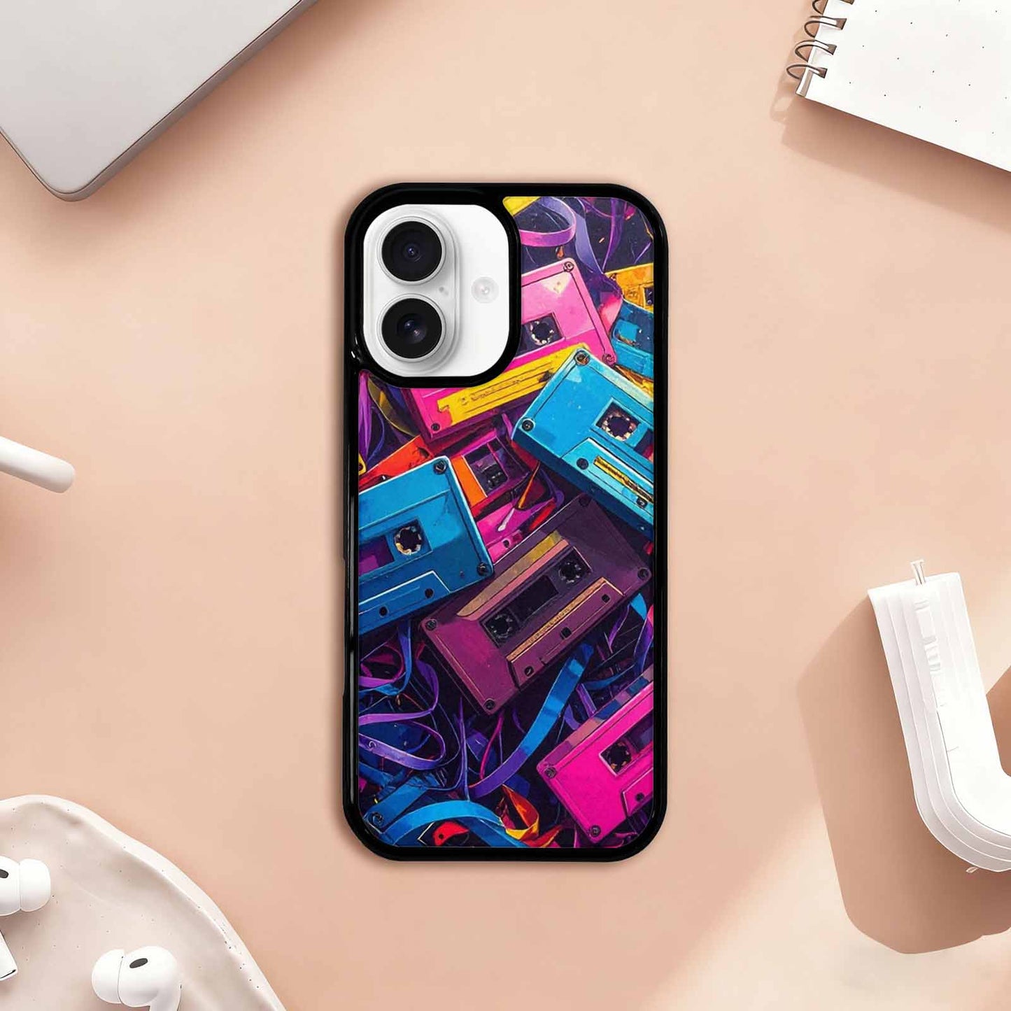 iPhone 17 Case — Retro Cassette Tape Pattern Retro Vintage, Custom Print Case Cover