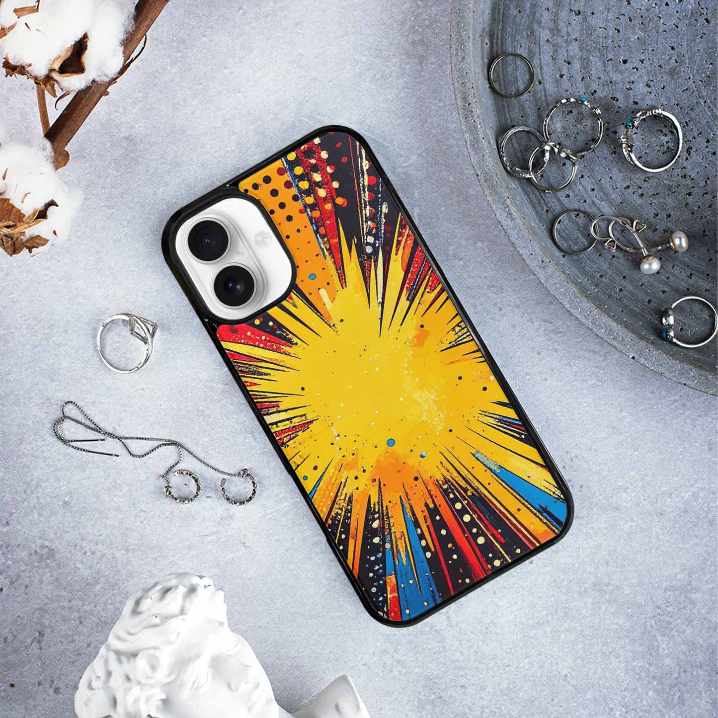 iPhone 16 Plus Case — Comic Halftone Comic Bursts Pattern Hundreds, Personalized Phone Case