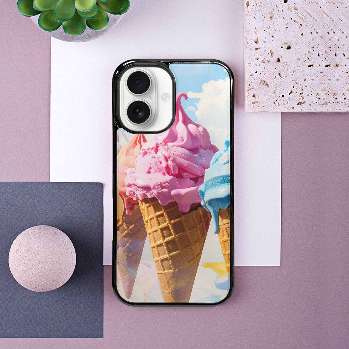 iPhone 16 Case — Collage Of Overlapping Waffle Cone Icecream, Custom Printed Phone Case