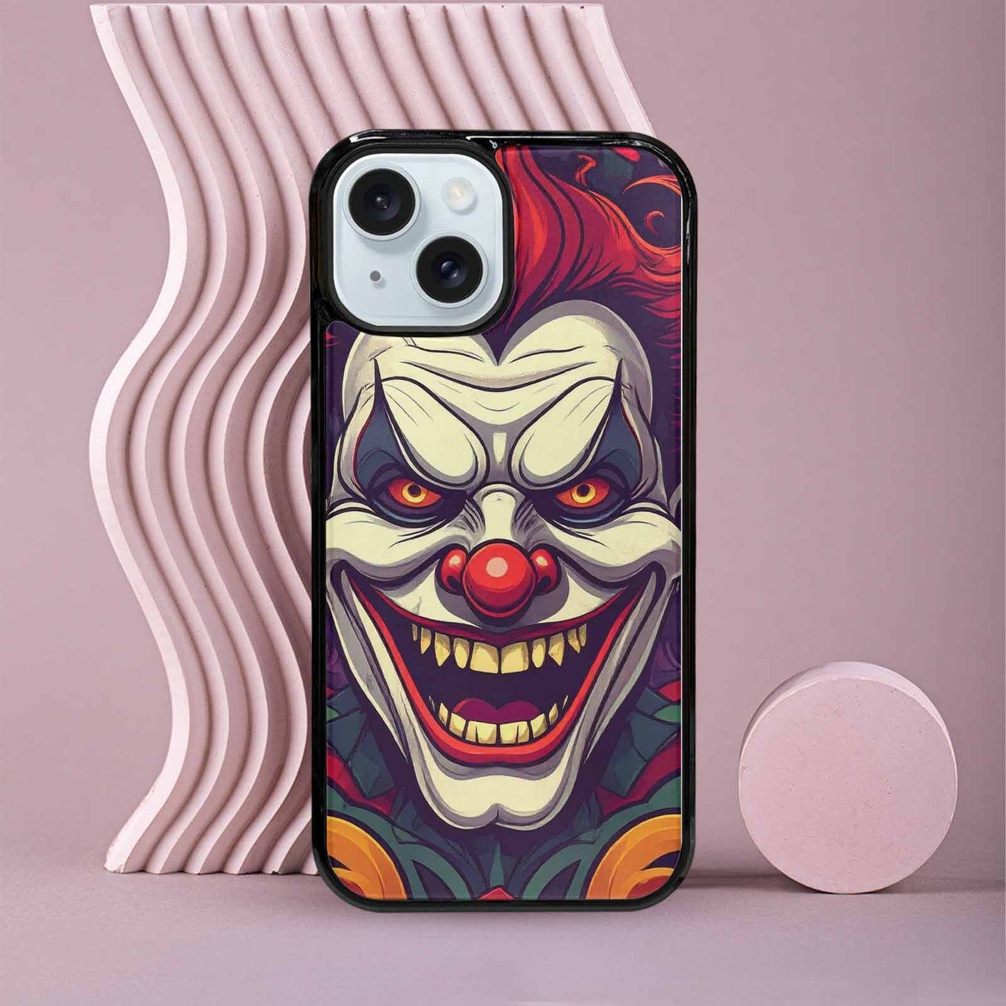 iPhone 15 Case — Evil Circus Heads Faces Overlapping Patterns, Custom Made Phone Cover