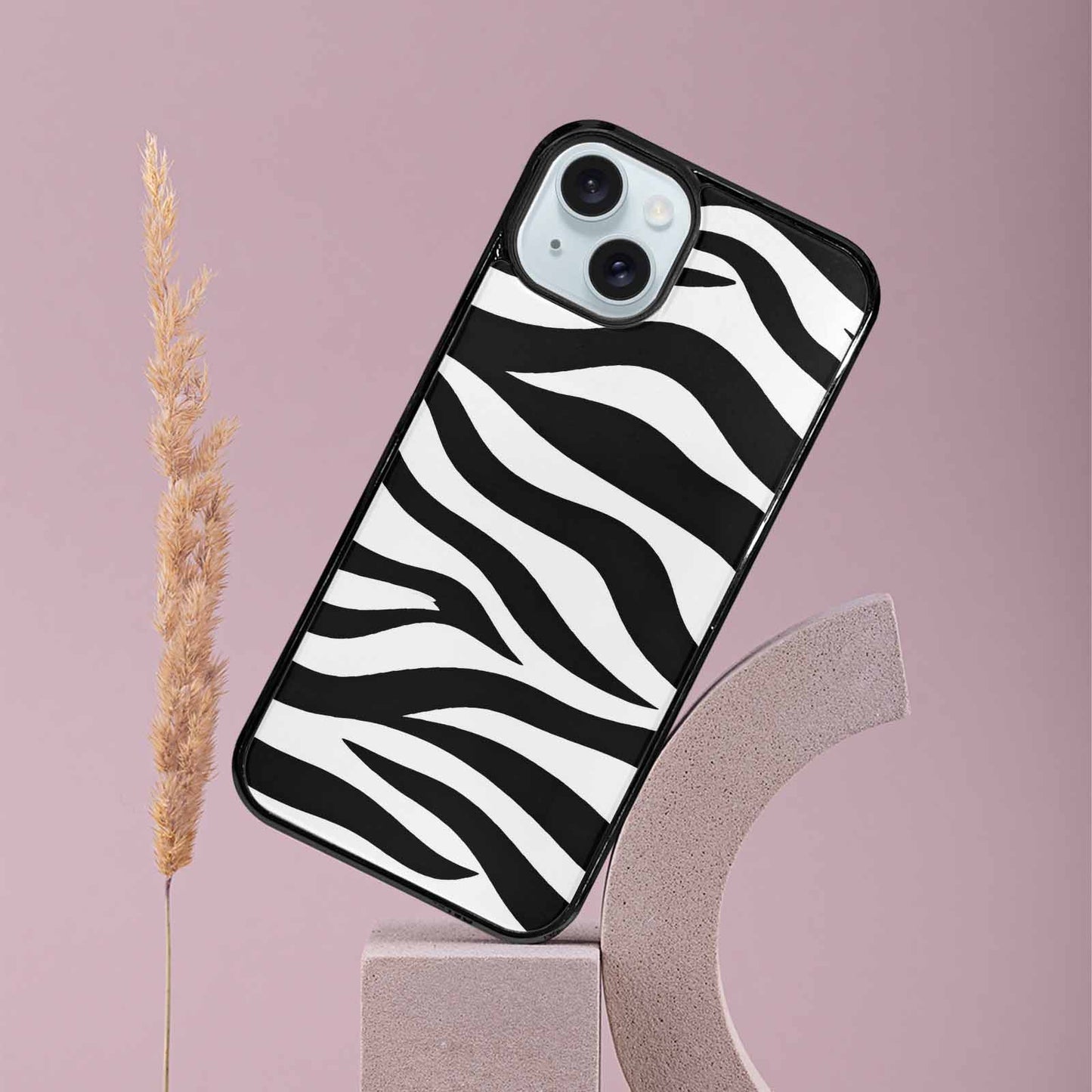 iPhone 15 Plus Case — Zebra Print Black White, Custom Made Phone Cover