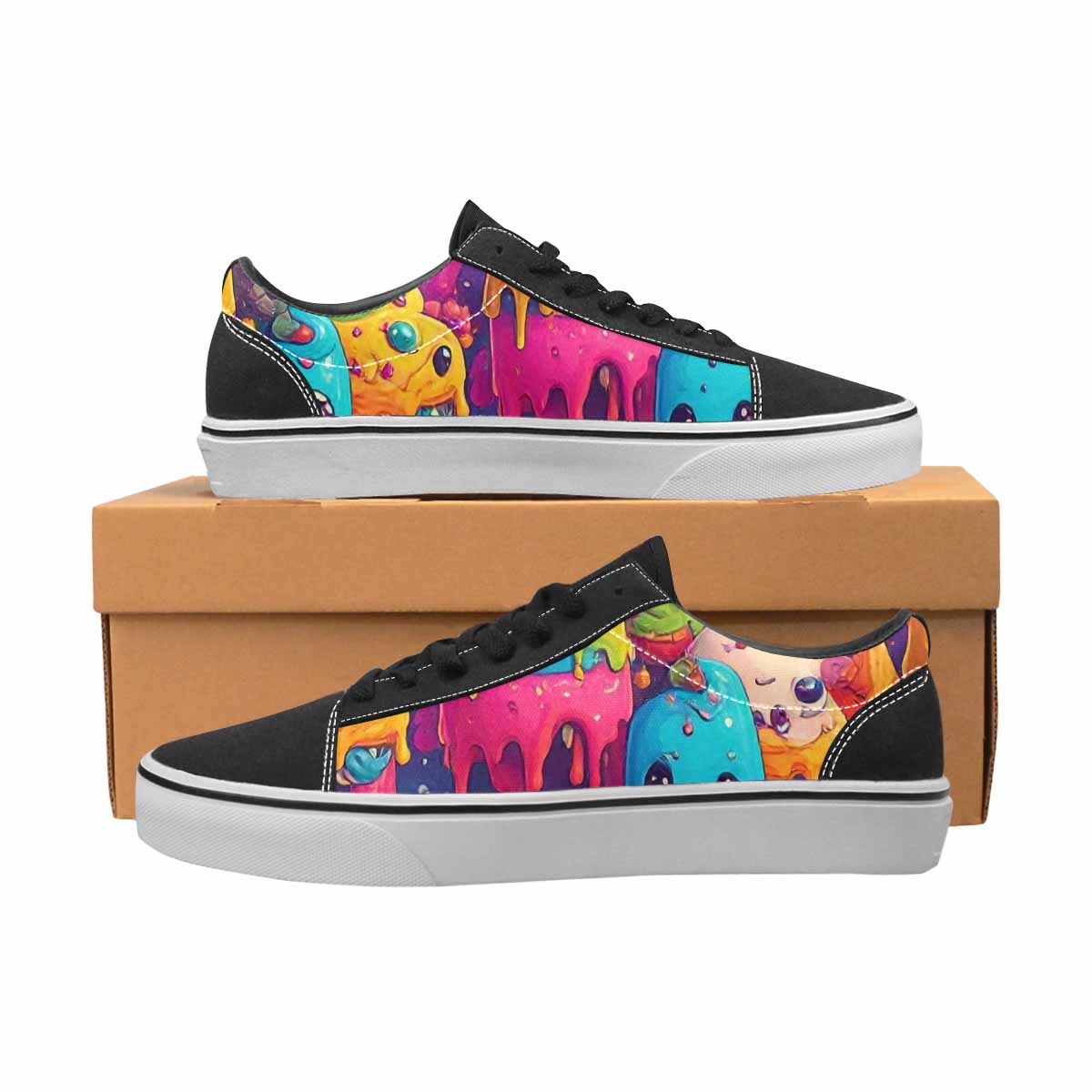 WOMEN'S Melting Ice Cream Monster Lace-Up Canvas Kaleidoscope Custom Sneakers