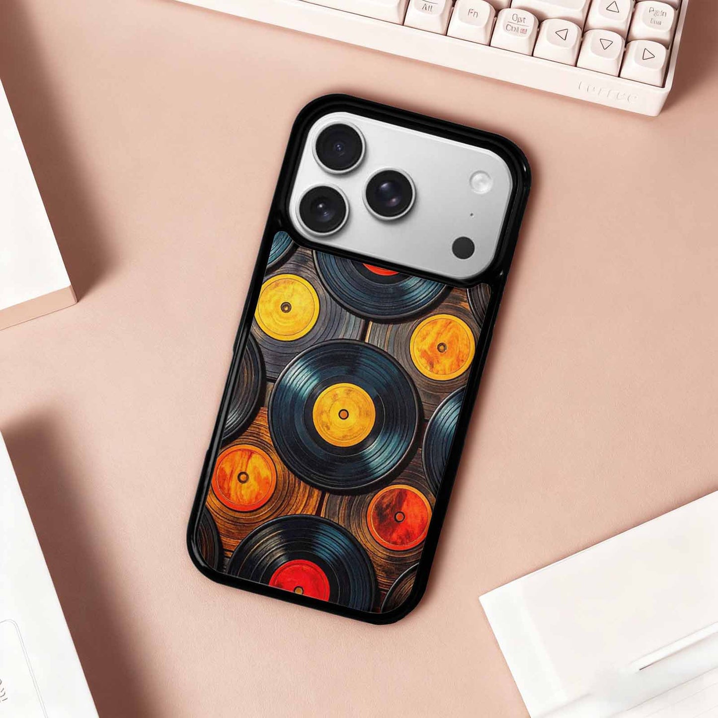 iPhone 17 Pro Case — Retro Wood Grain Vinyl Retro Vintage, Custom Printed Phone Case