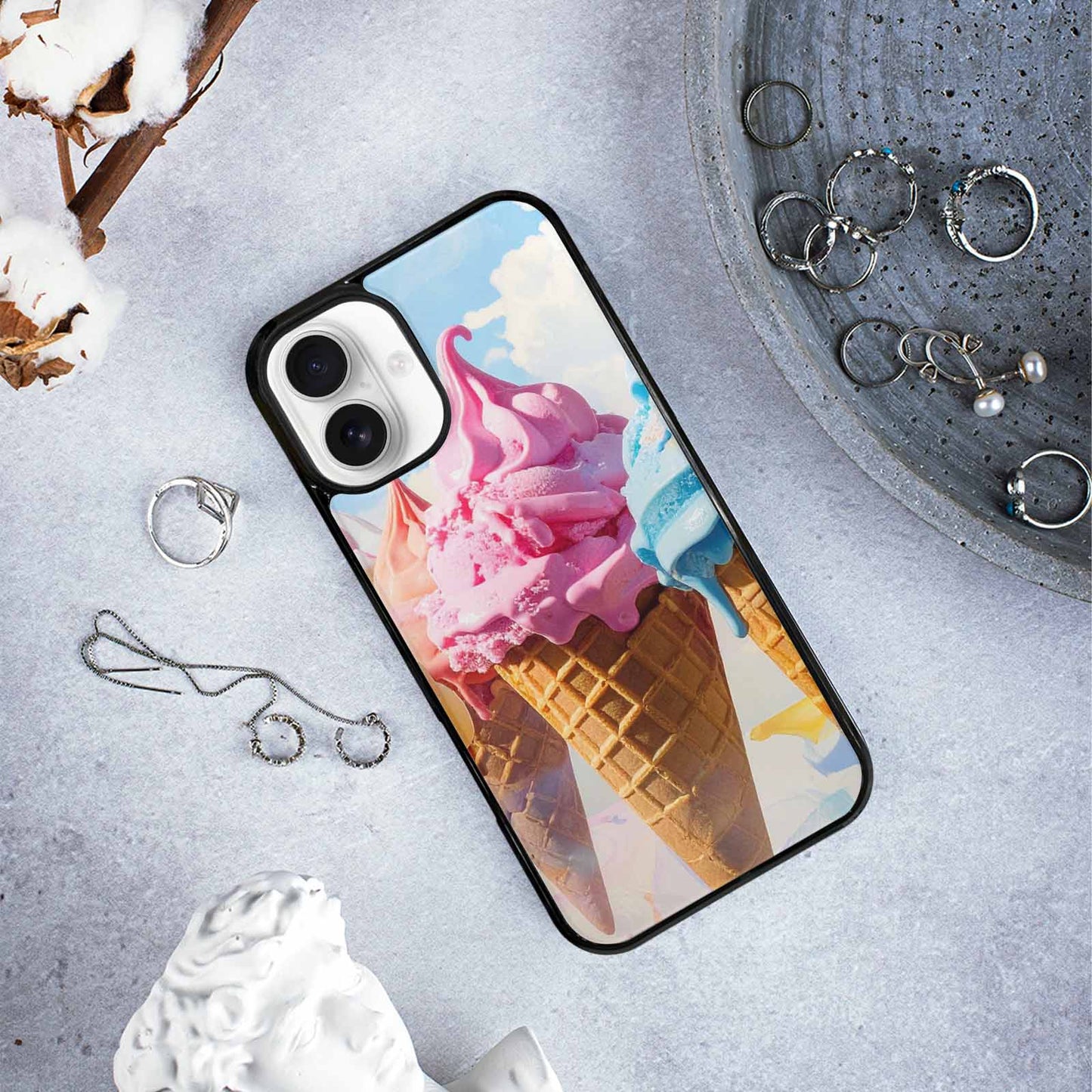iPhone 16 Plus Case — Collage Of Overlapping Waffle Cone Icecream, Custom Made Phone Cover