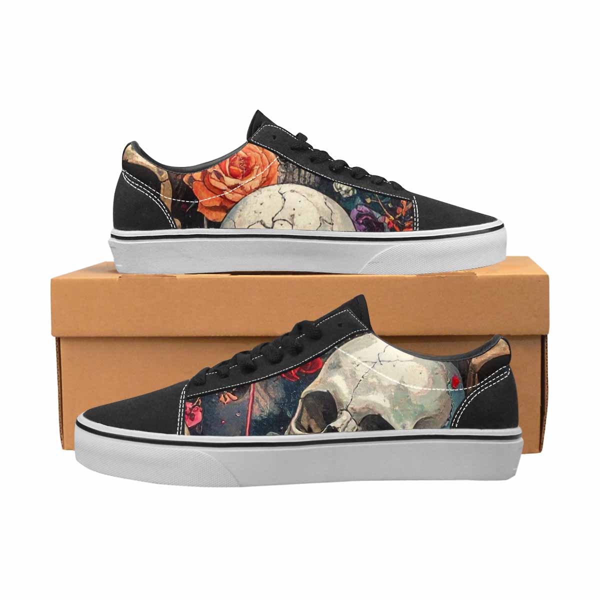 WOMEN'S Skulls Roses Skulls Roses Lace-Up Canvas Dark Academia Sneakers