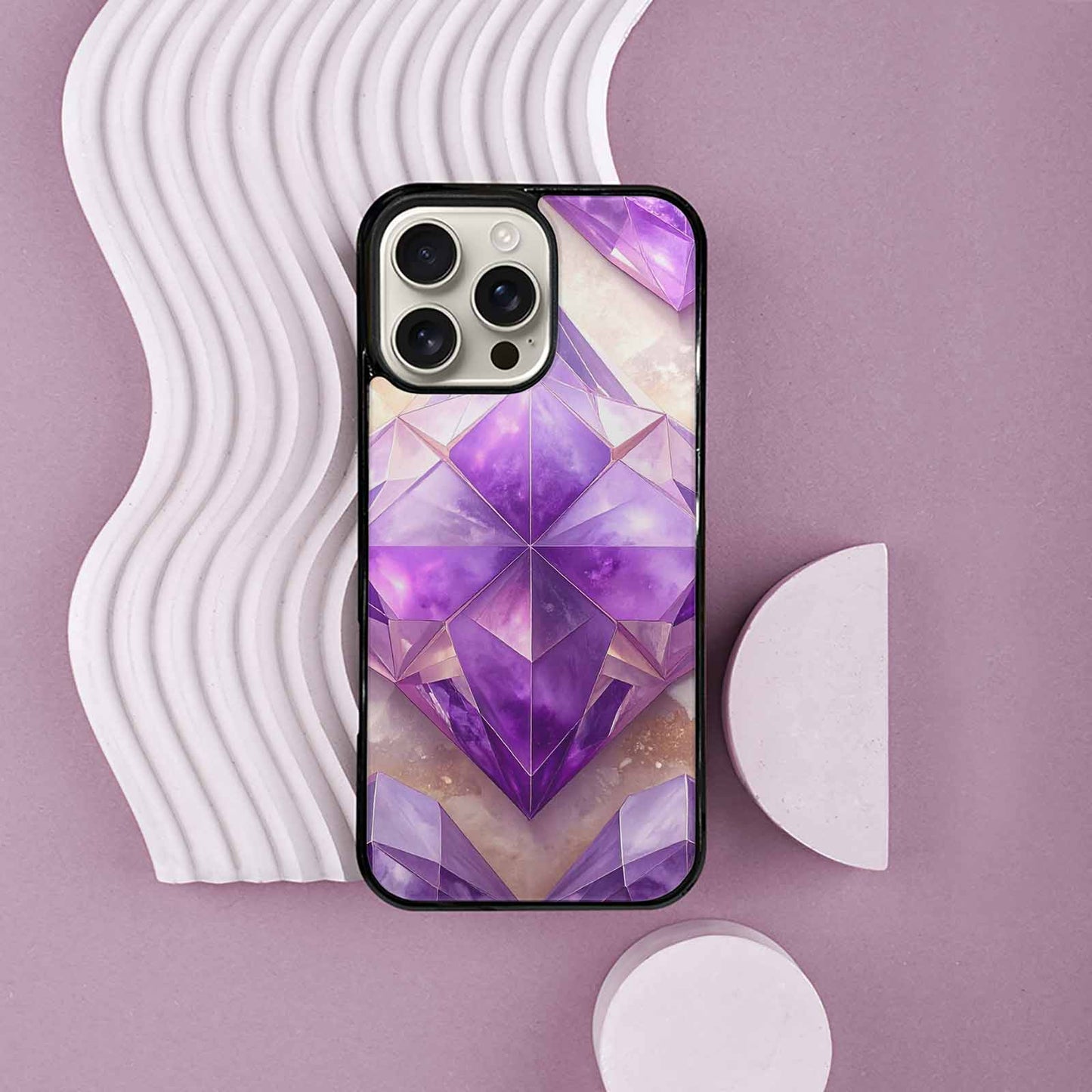 iPhone 16 Pro Max Case — Amethyst Crystal Art Pattern, Custom Print Case Cover