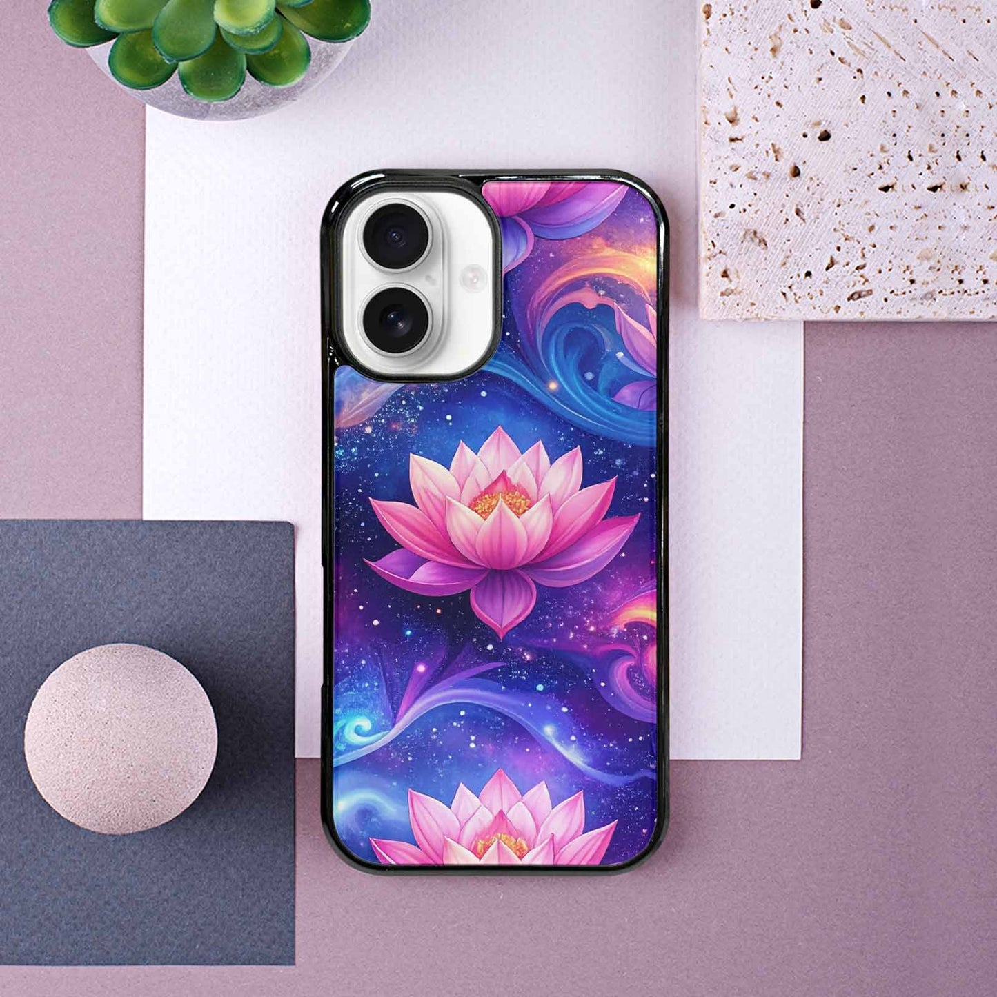iPhone 16 Case — Lotus Galaxy Art Seamless Pattern Vibrant, Custom Printed Phone Case
