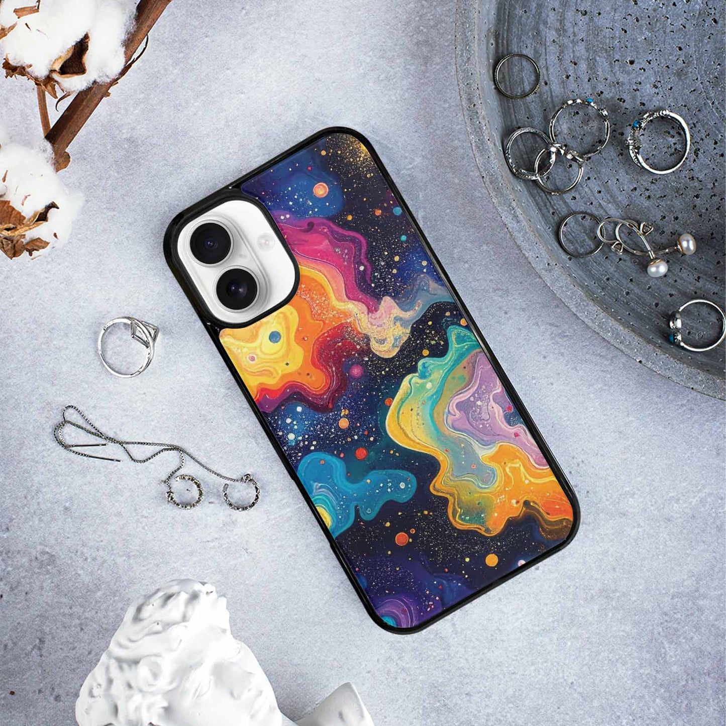 iPhone 16 Plus Case — Galaxy Art Colorful Cosmic Dust Small, Custom Phone Case