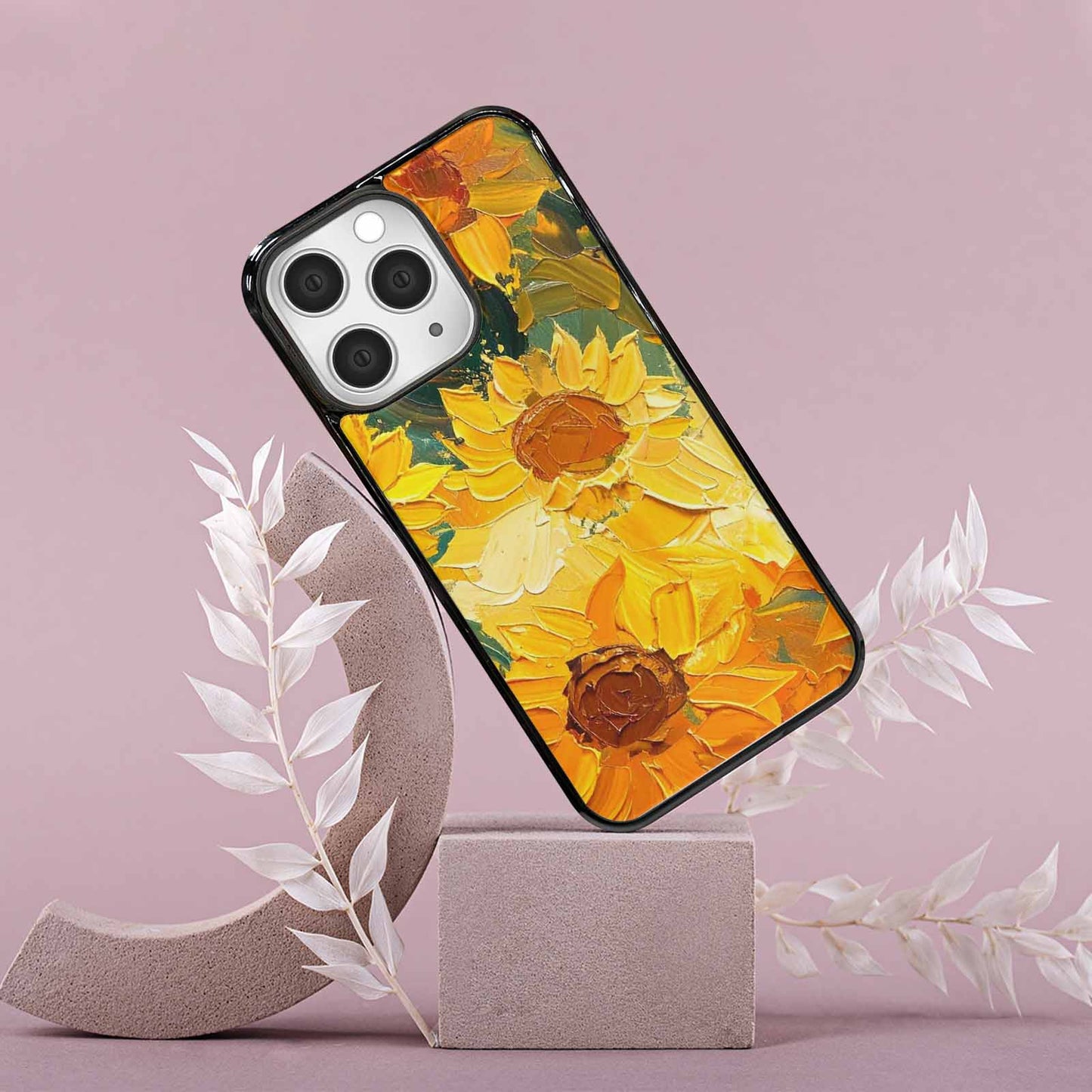 iPhone 15 Pro Max Case — Impressionist Sunflower Brushstroke Pattern Hundreds Of, Custom Print Case Cover