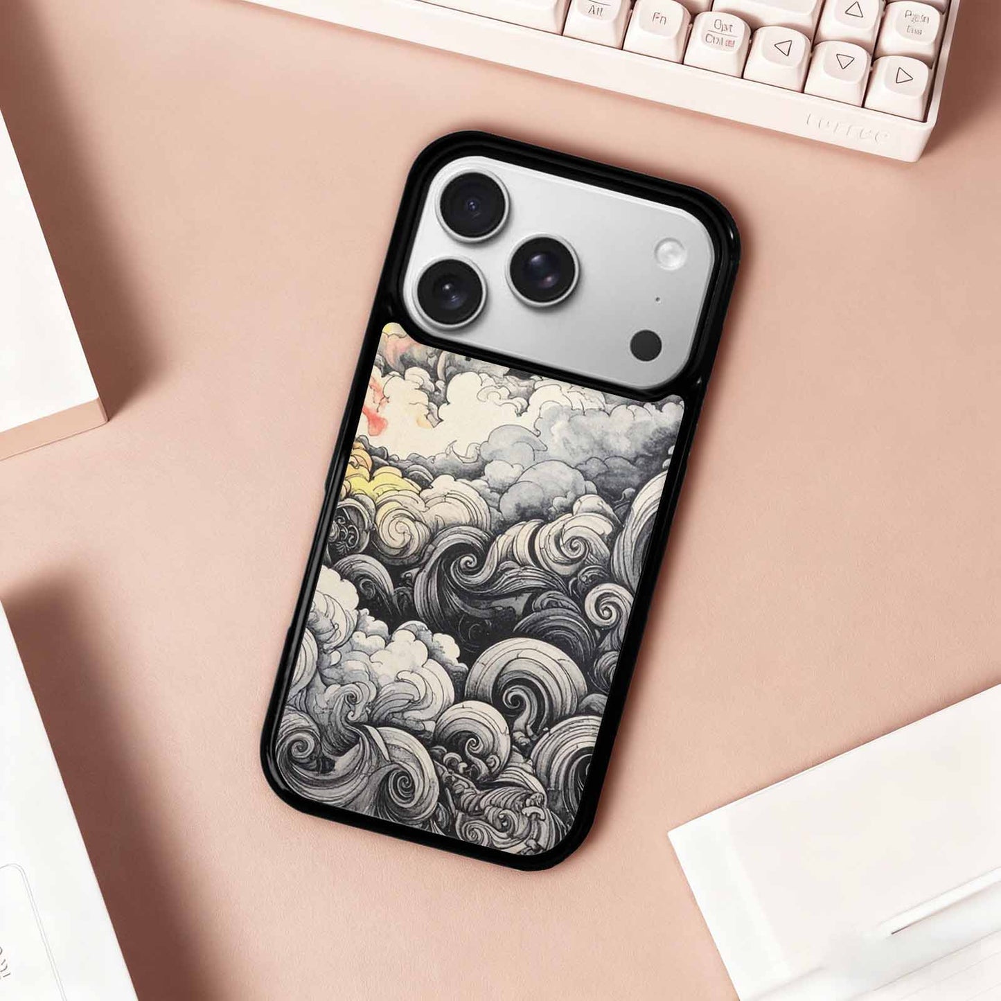 iPhone 17 Pro Case — Tie Dye Swirls Black White Tie, Custom Print Case Cover