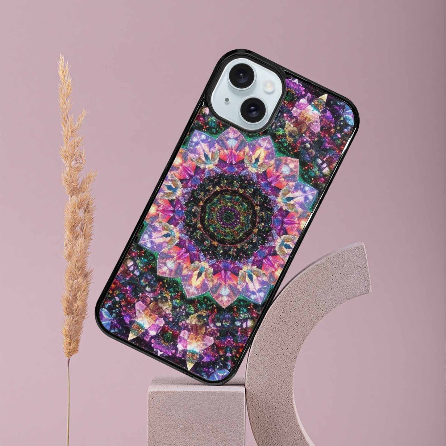 iPhone 15 Plus Case — Crystal Mandala Art Seamless Pattern Vibrant, Custom Phone Case