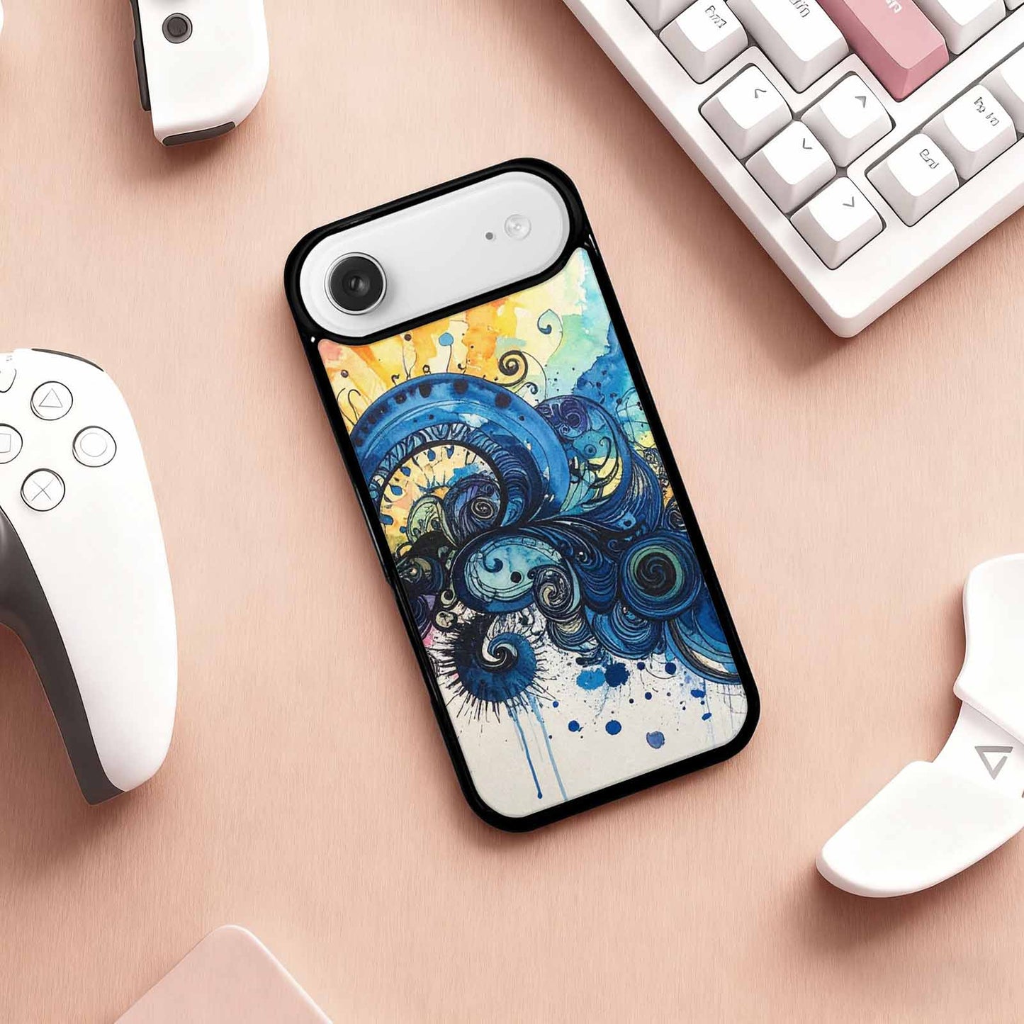 iPhone 17 Air Case — Tie Dye Swirls Black Blue Tie, Custom Phone Case