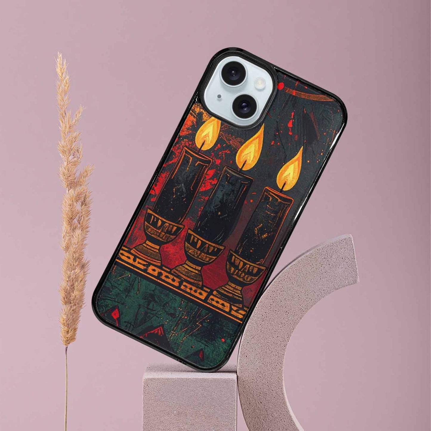 iPhone 15 Plus Case — Kwanzaa Kinara Pattern Seamless Repeat African, Customized Protective Case