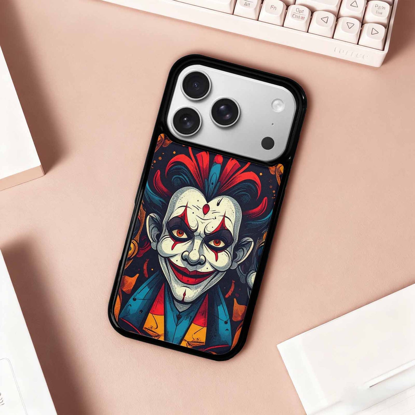iPhone 17 Pro Case — Evil Circus Heads Faces Overlapping Cartoon, Customized Protective Case