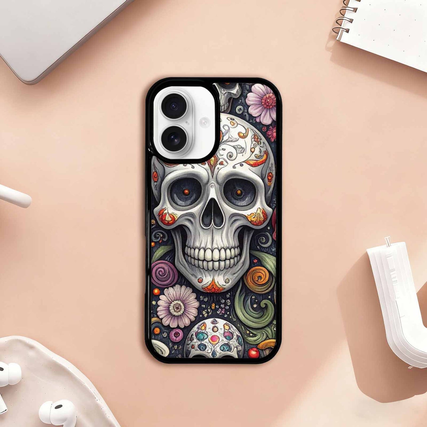 iPhone 17 Case — Greyscale Black And White Gothic Skulls, Customized Protective Case