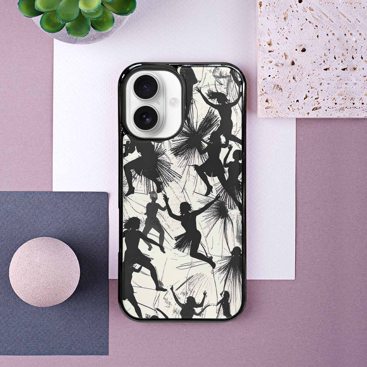 iPhone 16 Case — Bold Dancing Figure Line Art Pattern, Customized Protective Case