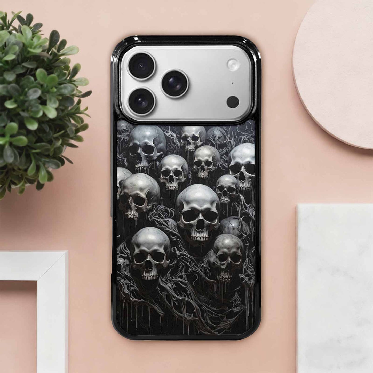 iPhone 17 Pro Max Case — Grey Dark Black And Gothic Skulls, Custom Designed Case Cover