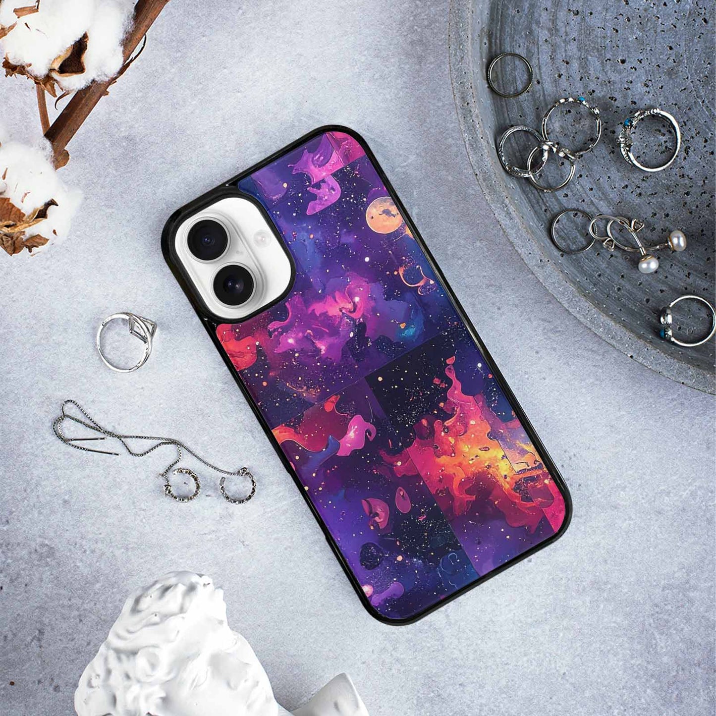 iPhone 16 Plus Case — Cosmic Creature And Object Mashup Pattern, Custom Made Phone Cover