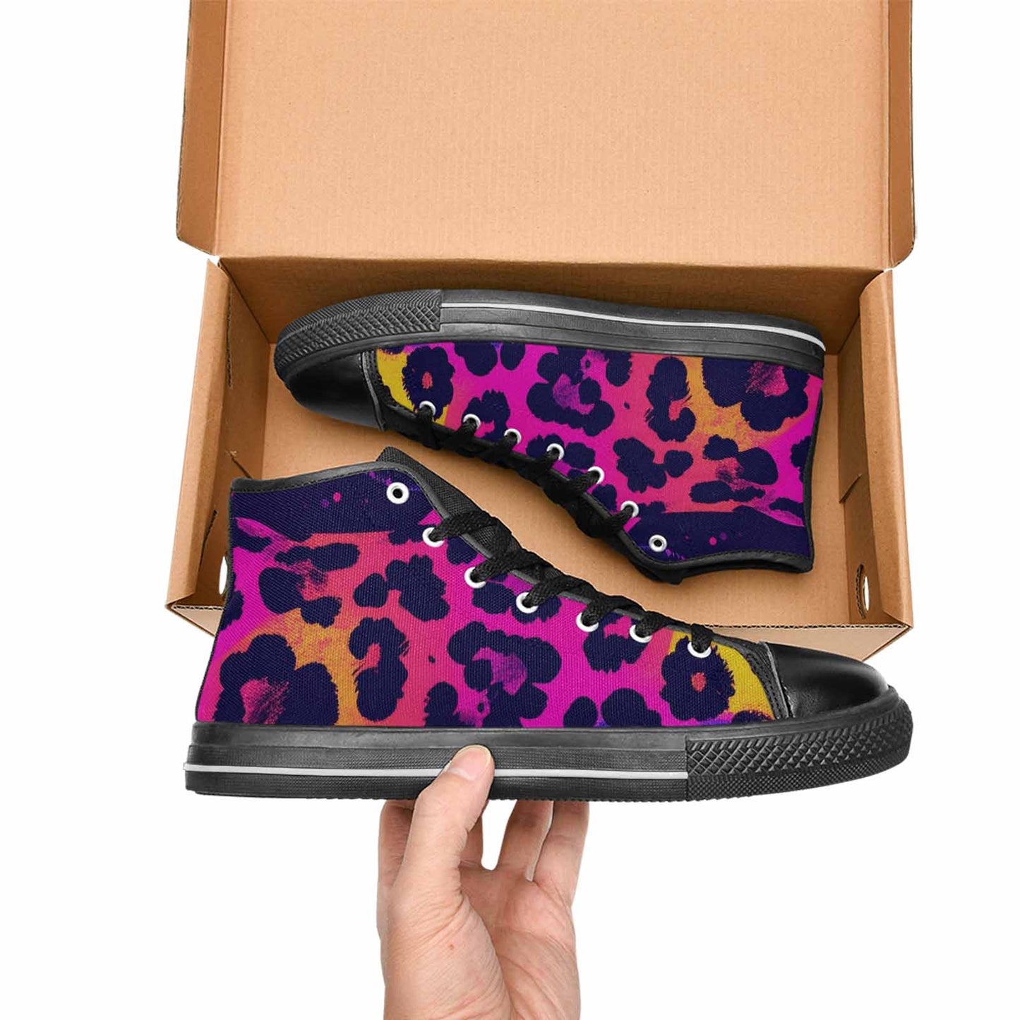 MEN'S Leopard Print Neon High Top Canvas Neon Fantasy Custom Shoes