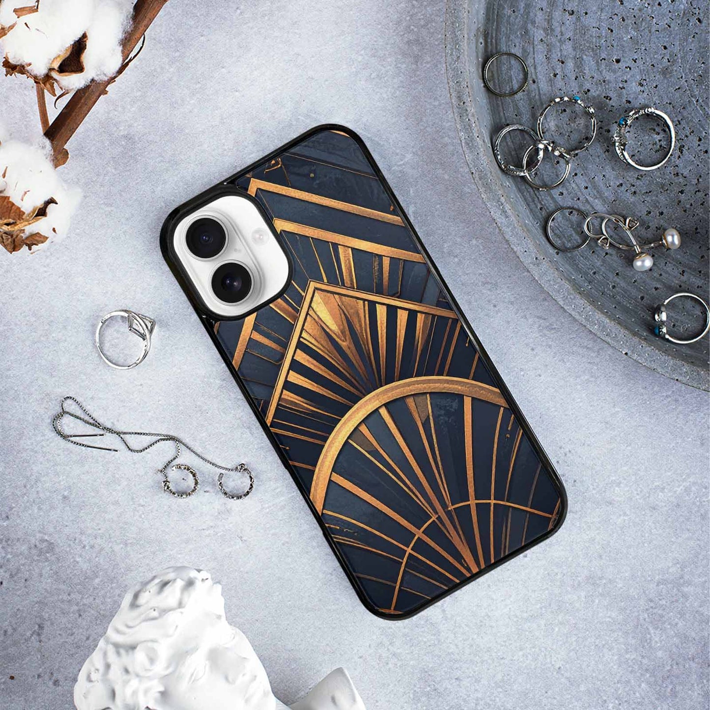 iPhone 16 Plus Case — Art Deco Illustration Pattern, Custom Printed Phone Case
