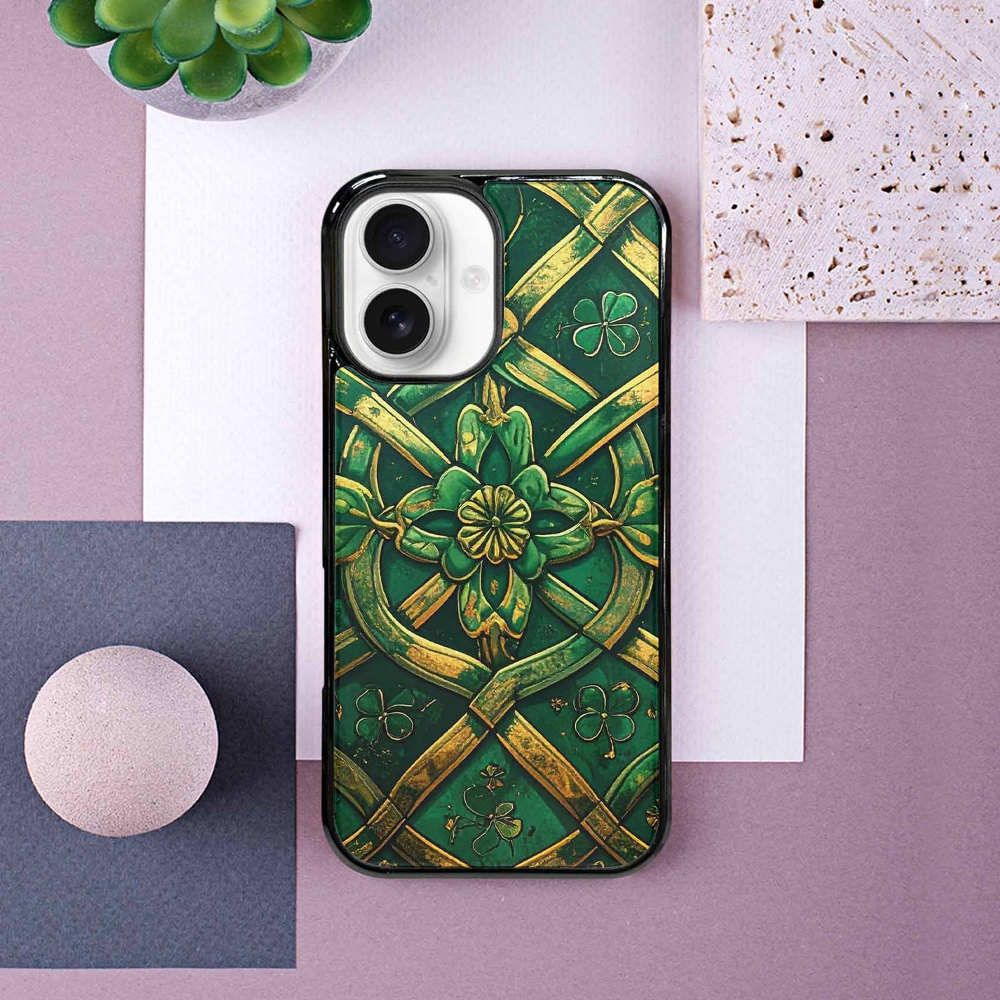 iPhone 16 Case — Irish Celtic Knot Pattern Shamrocks Seamless, Custom Print Case Cover