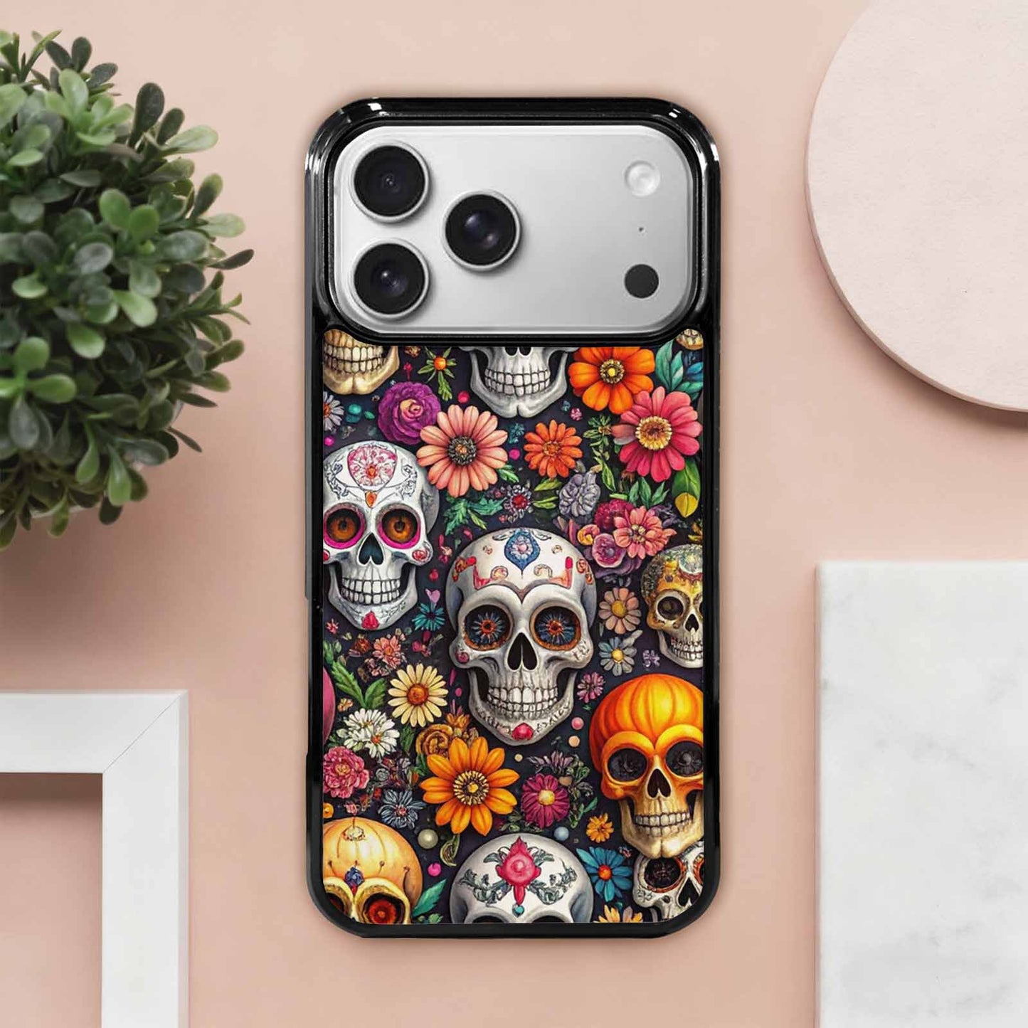 iPhone 17 Pro Max Case — Greyscale Black And White Gothic Skulls, Personalized Phone Case