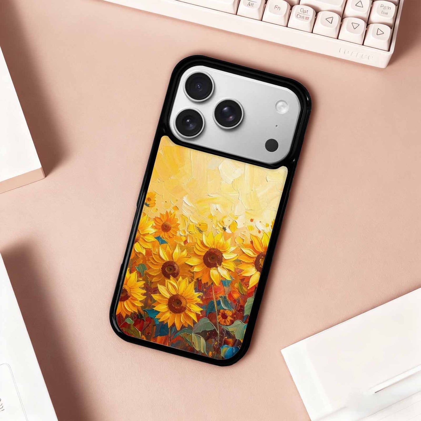 iPhone 17 Pro Case — Impressionist Sunflower Brushstroke Pattern Hundreds Floral, Custom Designed Case Cover