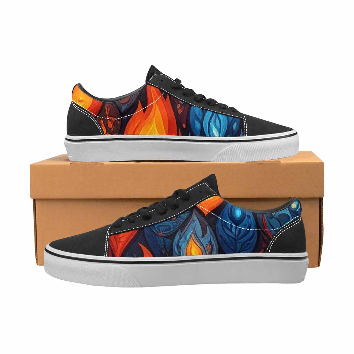 WOMEN'S Fire Flame Canvas Lace-Up Wallpaper Art Custom Shoes