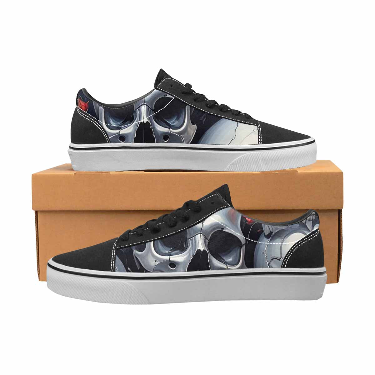 WOMEN'S Skulls Roses Chrome Airbrush Canvas Lace-Up Wallpaper Art Shoes