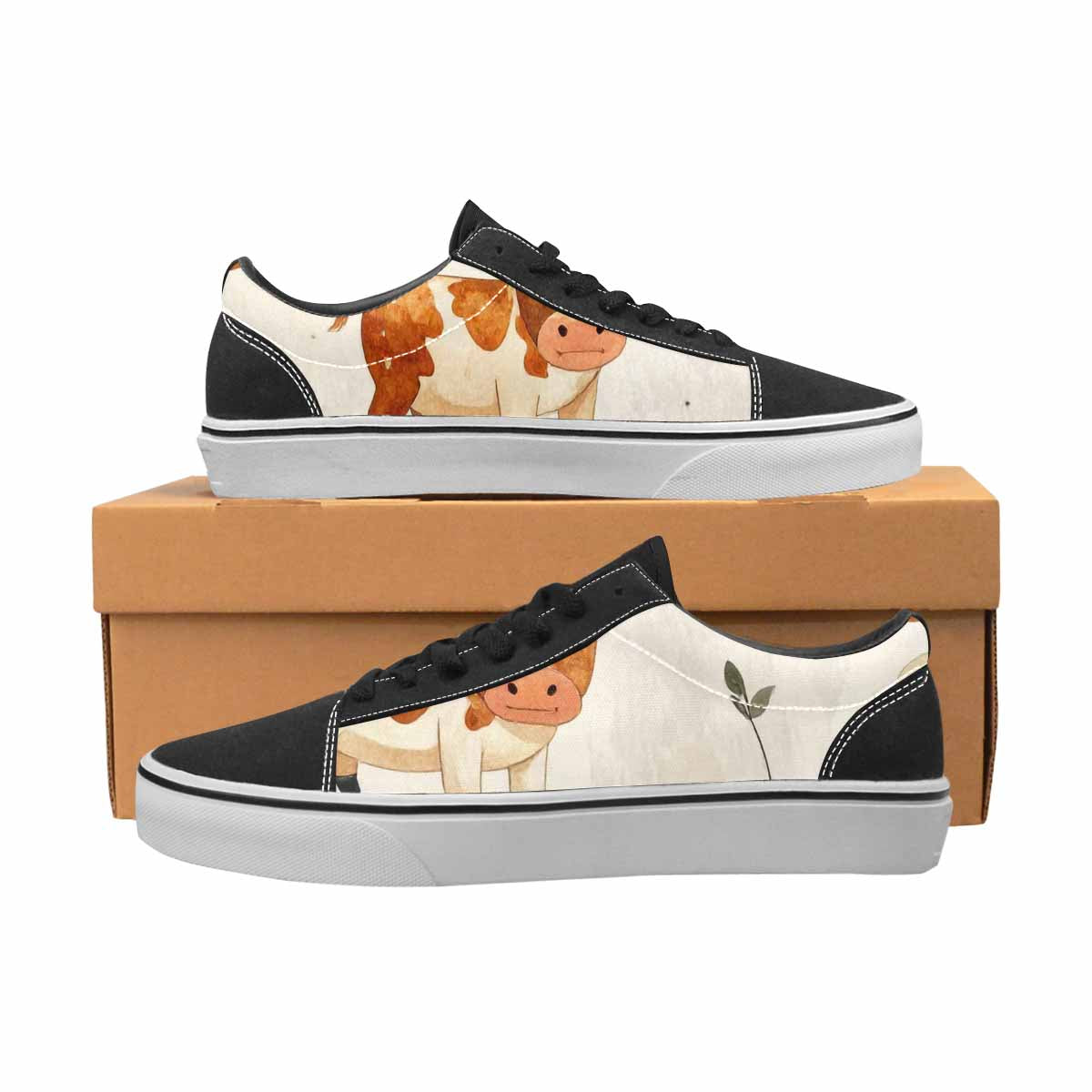 WOMEN'S Cow Animal Print Canvas Lace-Up Vibrant Chaos Sneakers