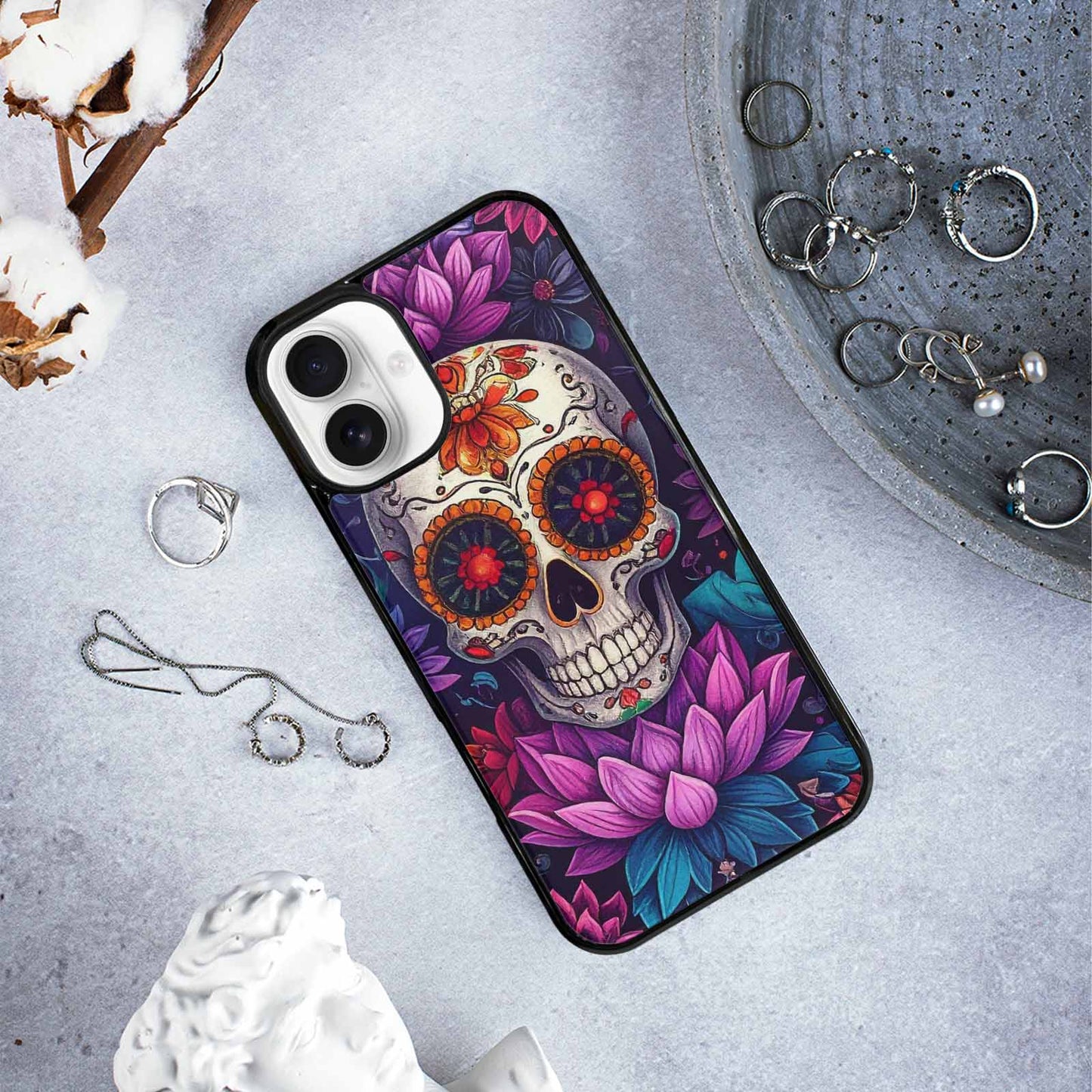iPhone 16 Plus Case — Lotus Many Hundreds Of Skulls Art, Personalized Phone Case