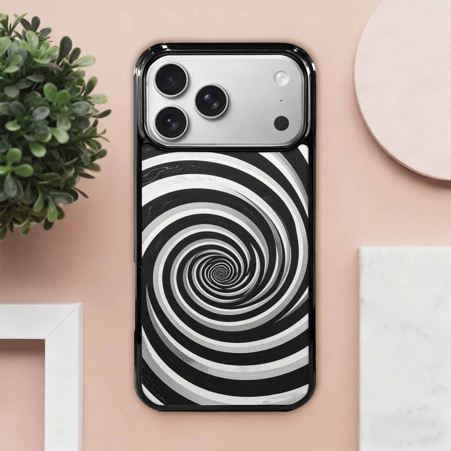iPhone 17 Pro Max Case — Hypnotic Spiral Optical Illusion Original Art, Custom Printed Phone Case