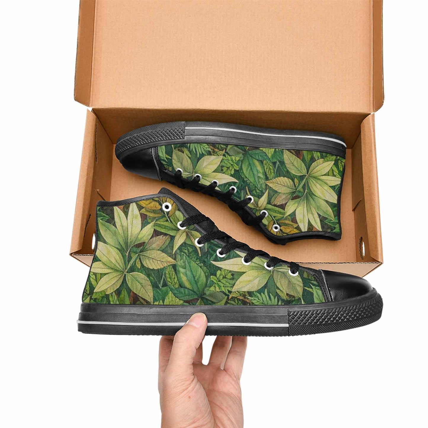 WOMEN'S Seven-Point Palmate Leaf High Top Canvas Wallpaper Art Custom Shoes