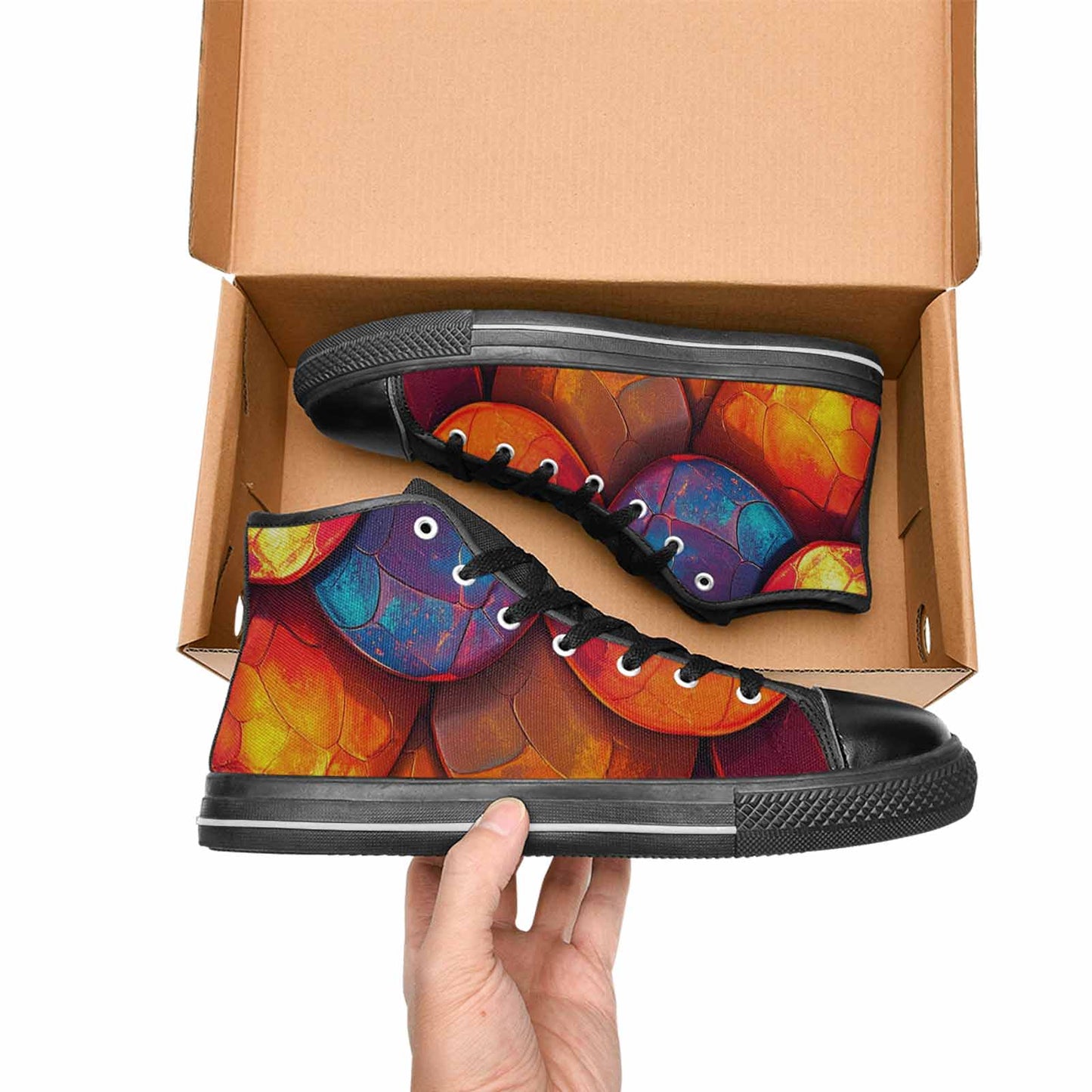 WOMEN'S Dark Snake Print High Top Canvas Neon Fantasy Custom Sneakers