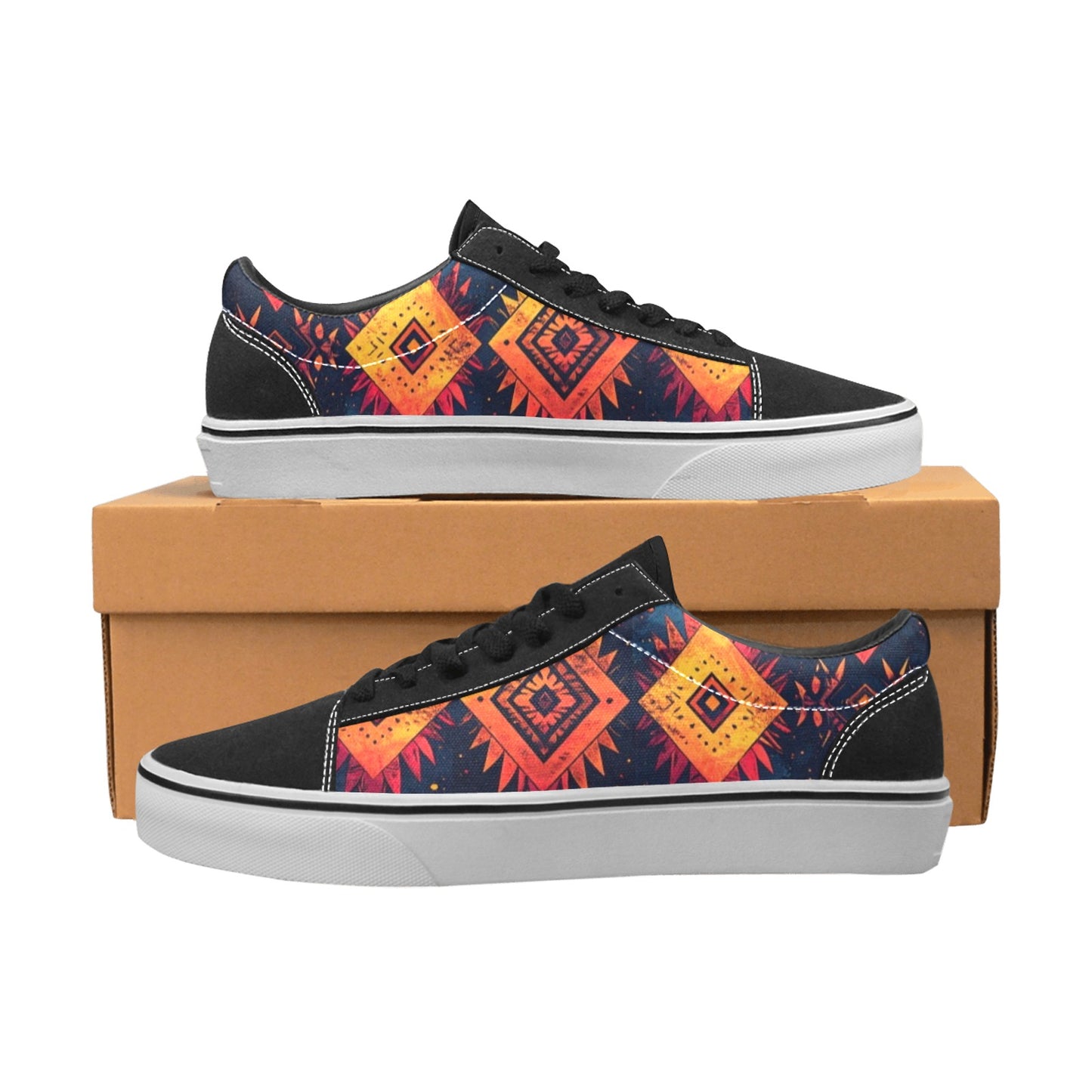 MEN'S Wild Tribal Ripple 2 Low Top Skateboarding Grunge Custom Sneakers
