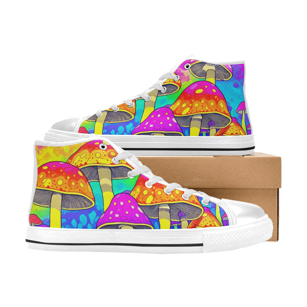 MEN'S Colorful Mushrooms Art Vibes High Top Canvas Surreal Custom Sneakers