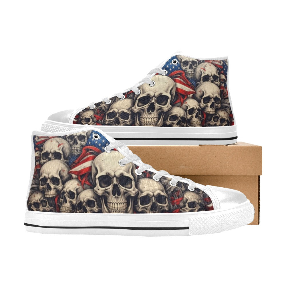 MEN'S Patriotic Skull Flag High Top Canvas Surreal Custom Shoes