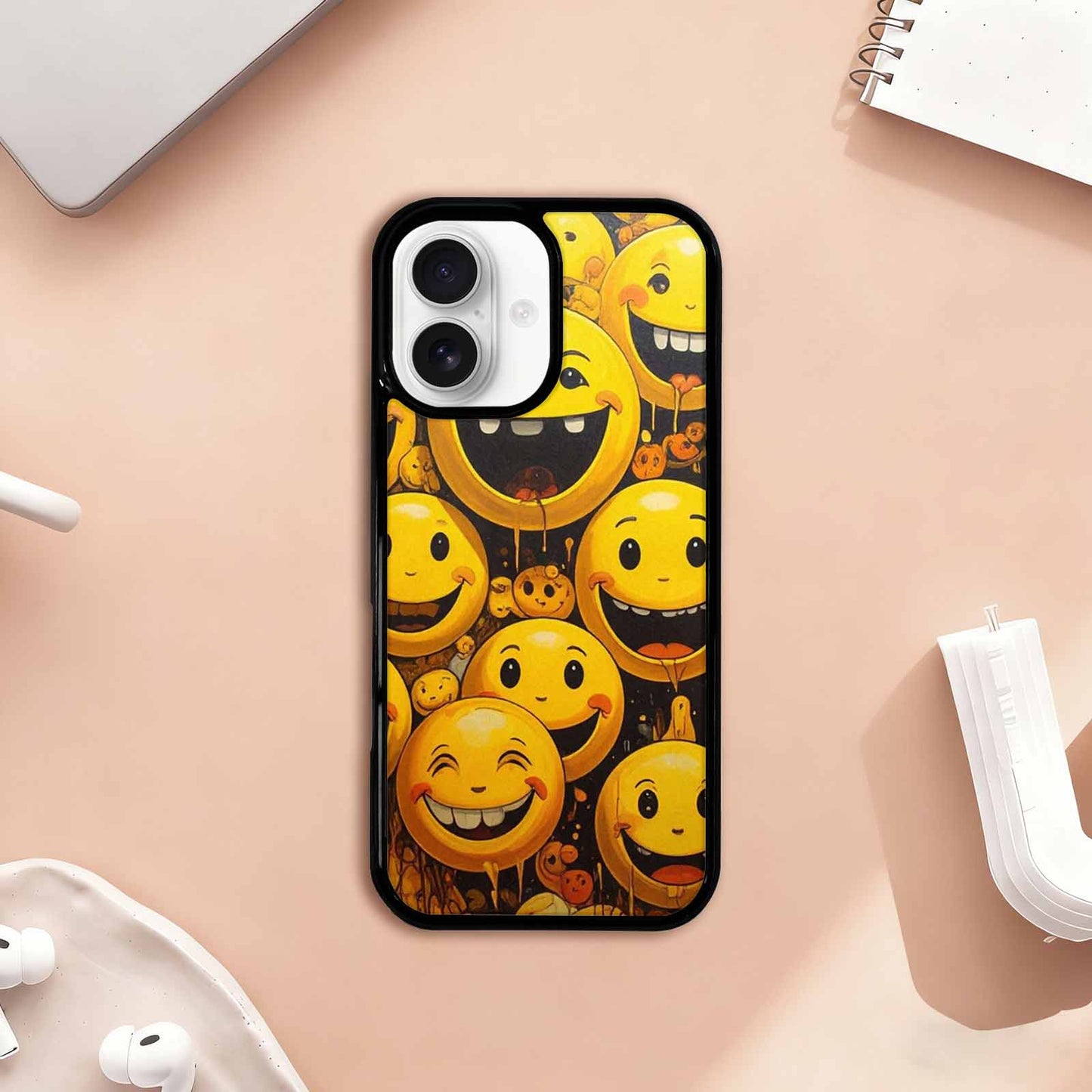 iPhone 17 Case — Melting Moon Smiley Red Original Art, Custom Printed Phone Case