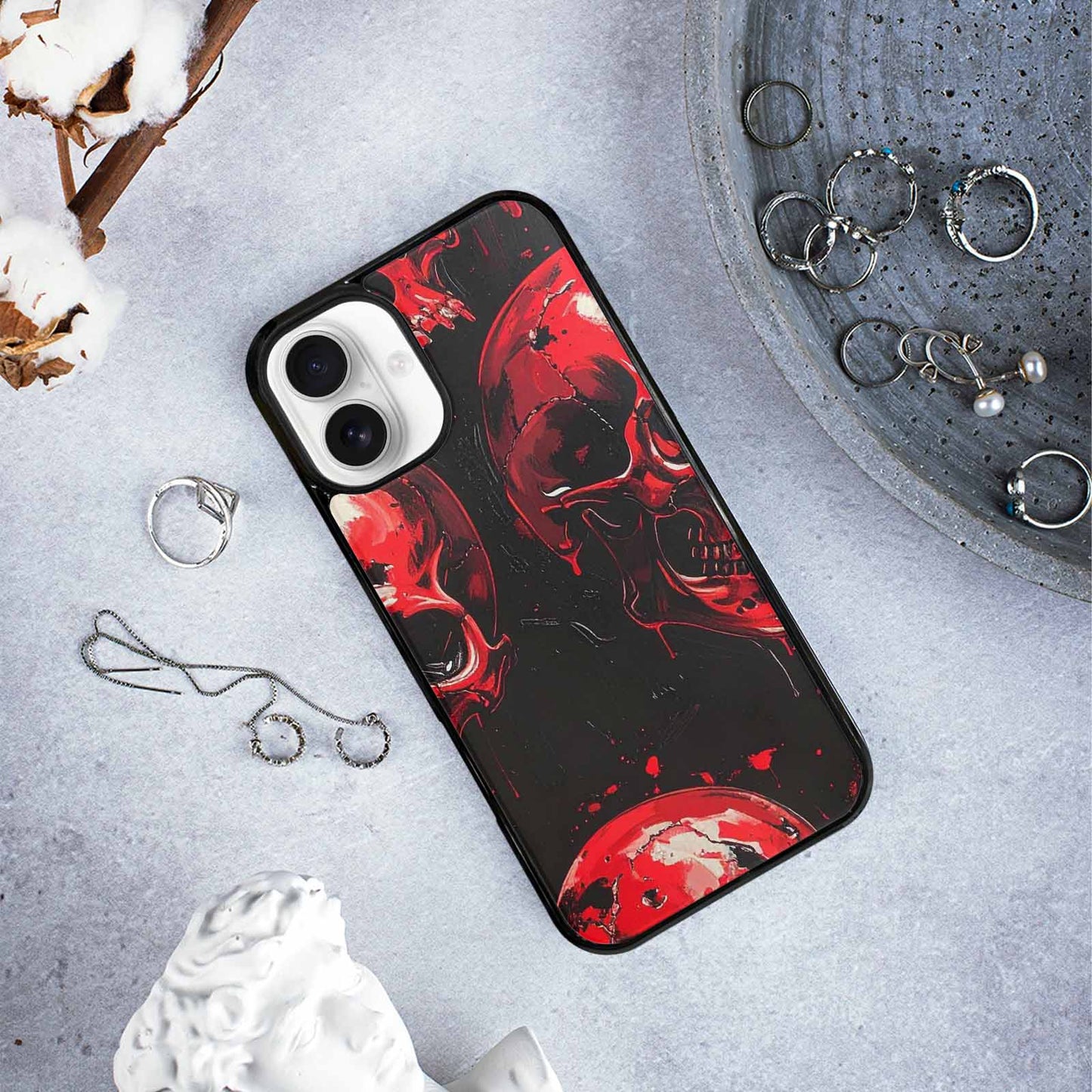 iPhone 16 Plus Case — 1000\'s Of Skulls Overlapping Eachother Everywhere, Custom Phone Case